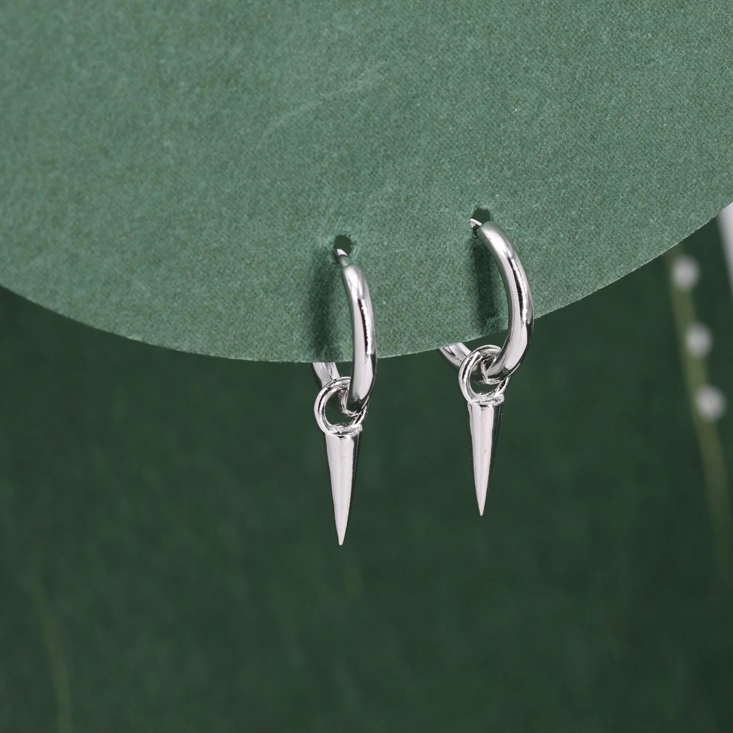 Sterling Silver Dainty Spike Hoop Earrings, Detachable Spike Charm Dangle Hoop Earrings, Silver or Gold or Rose Gold or Black - Image 2