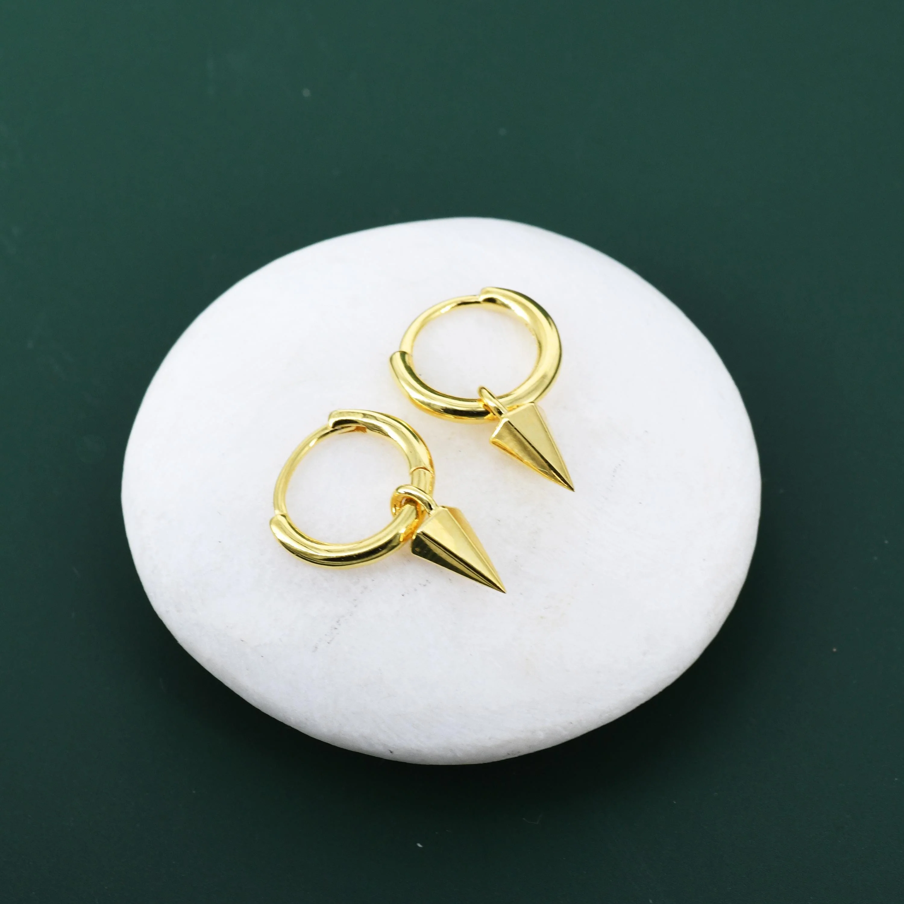 Sterling Silver Dainty Spike Hoop Earrings, Detachable Spike Pyramid Charm Dangle Hoop Earrings, Silver or Gold or Rose Gold - Image 6