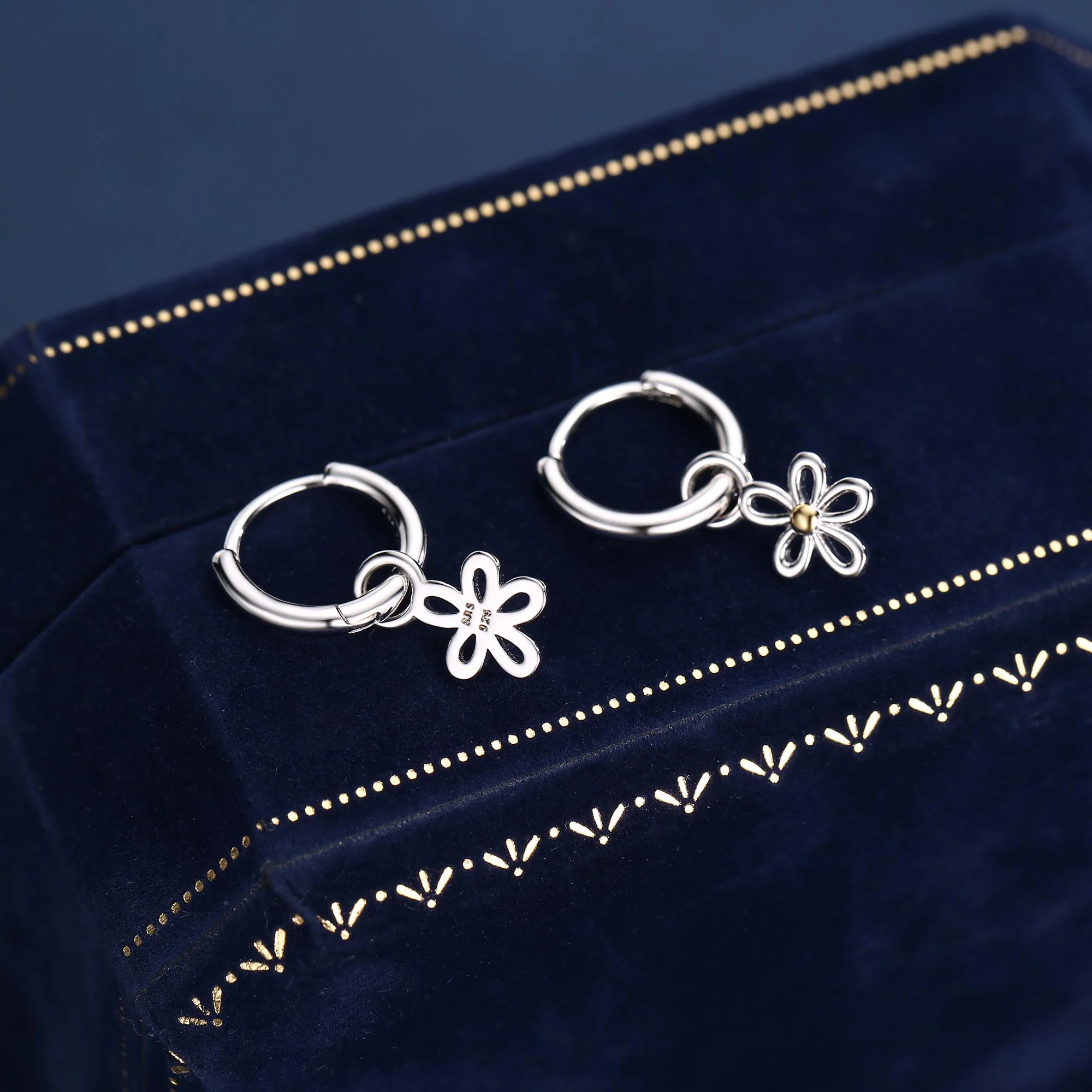 Sterling Silver Daisy Flower Charm Hoop Earrings - Image 4