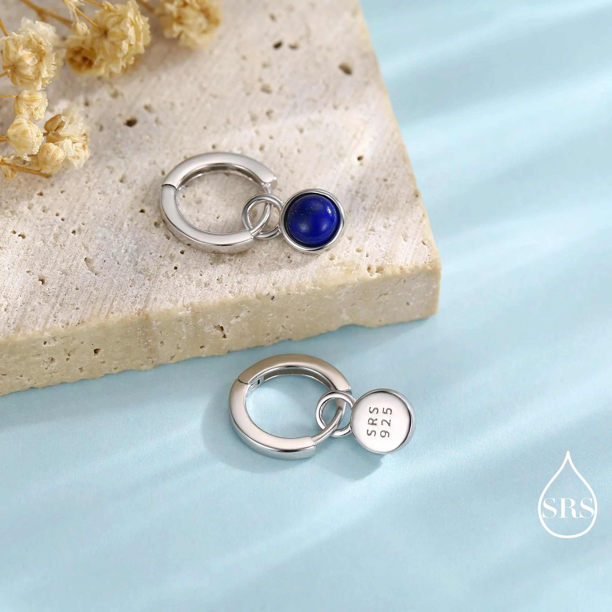 Sterling Silver Dangling Lapis Lazuli Hoop Earrings, Detachable Blue Lapis Coin Dangle Hoop Earrings, Interchangeable - Image 5