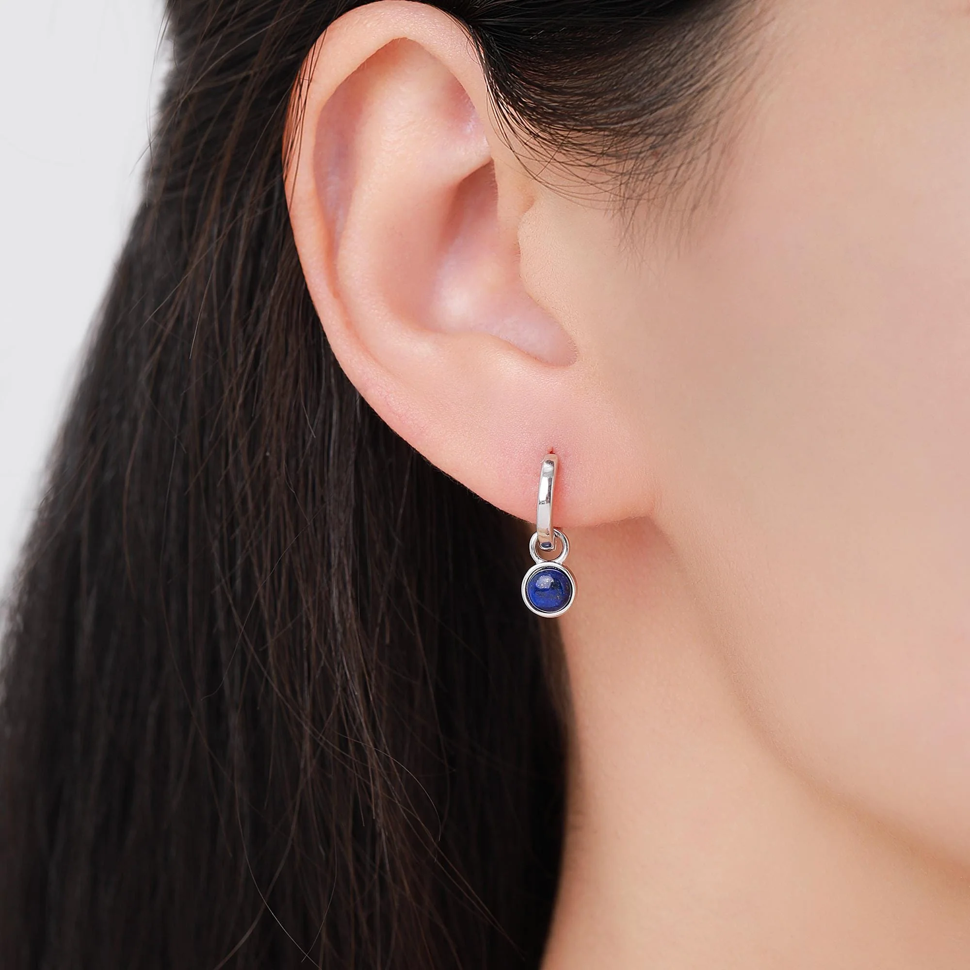 Sterling Silver Dangling Lapis Lazuli Hoop Earrings, Detachable Blue Lapis Coin Dangle Hoop Earrings, Interchangeable - Image 7