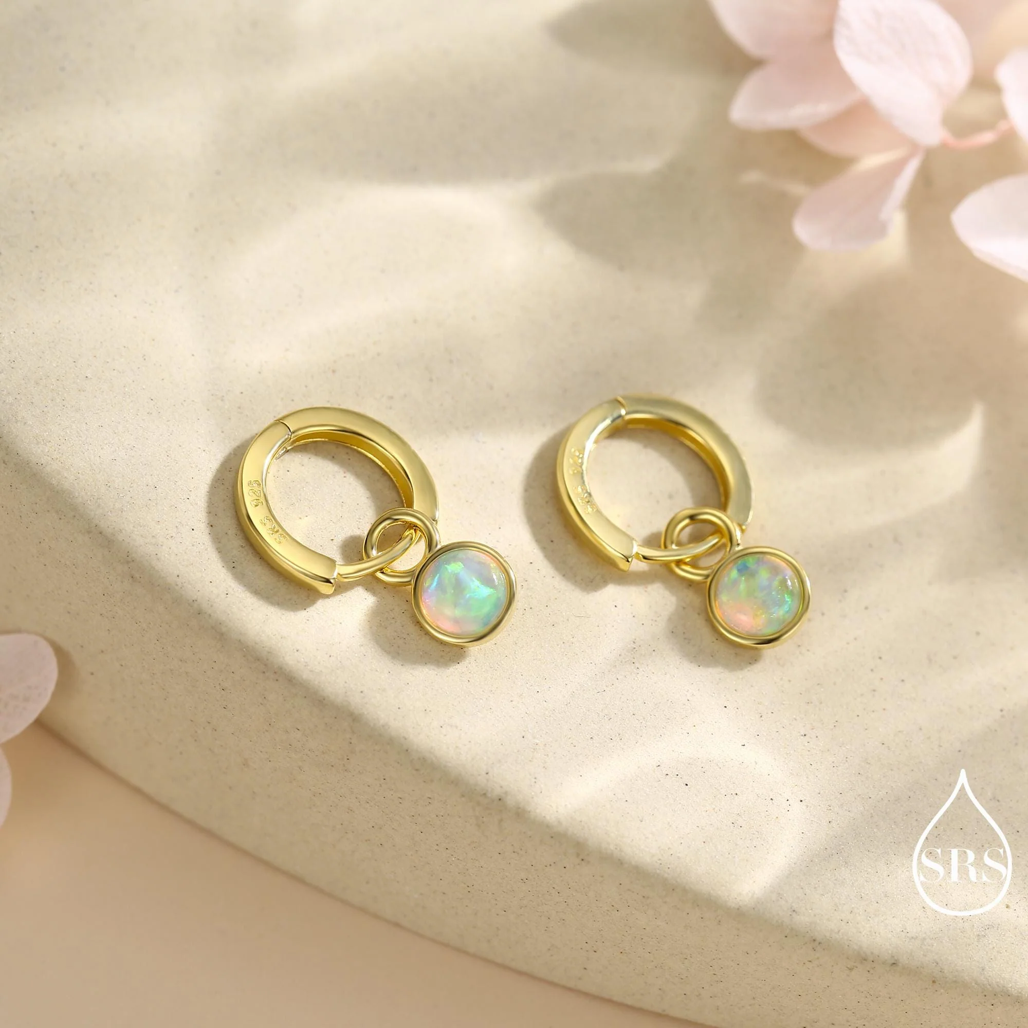 Sterling Silver Dangling Opal Hoop Earrings, Blue Opal Hoops, Detachable Opal Charm Dangle Hoop Earrings, Silver or Gold, Interchangeable - Image 11