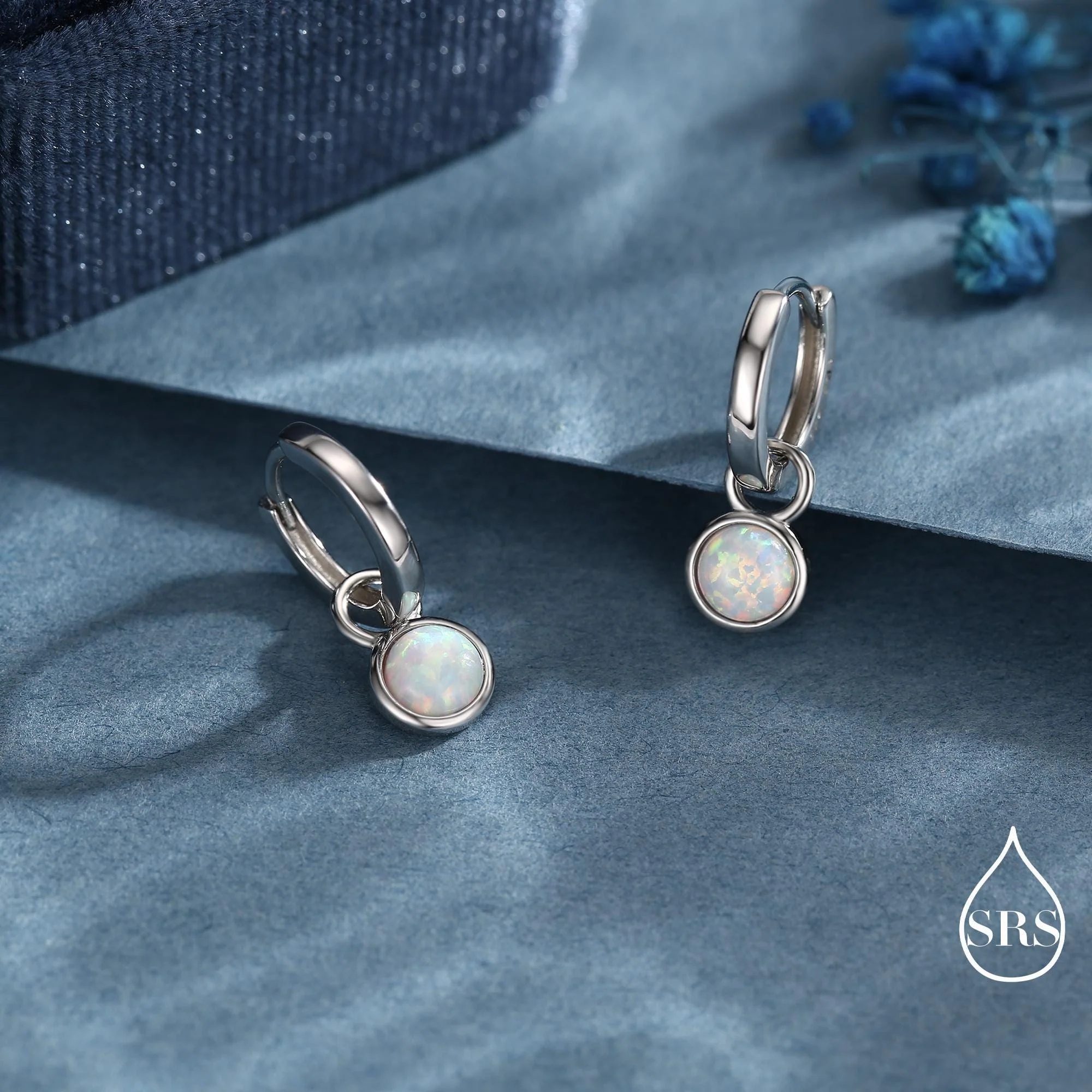 Sterling Silver Dangling Opal Hoop Earrings, Blue Opal Hoops, Detachable Opal Charm Dangle Hoop Earrings, Silver or Gold, Interchangeable - Image 13