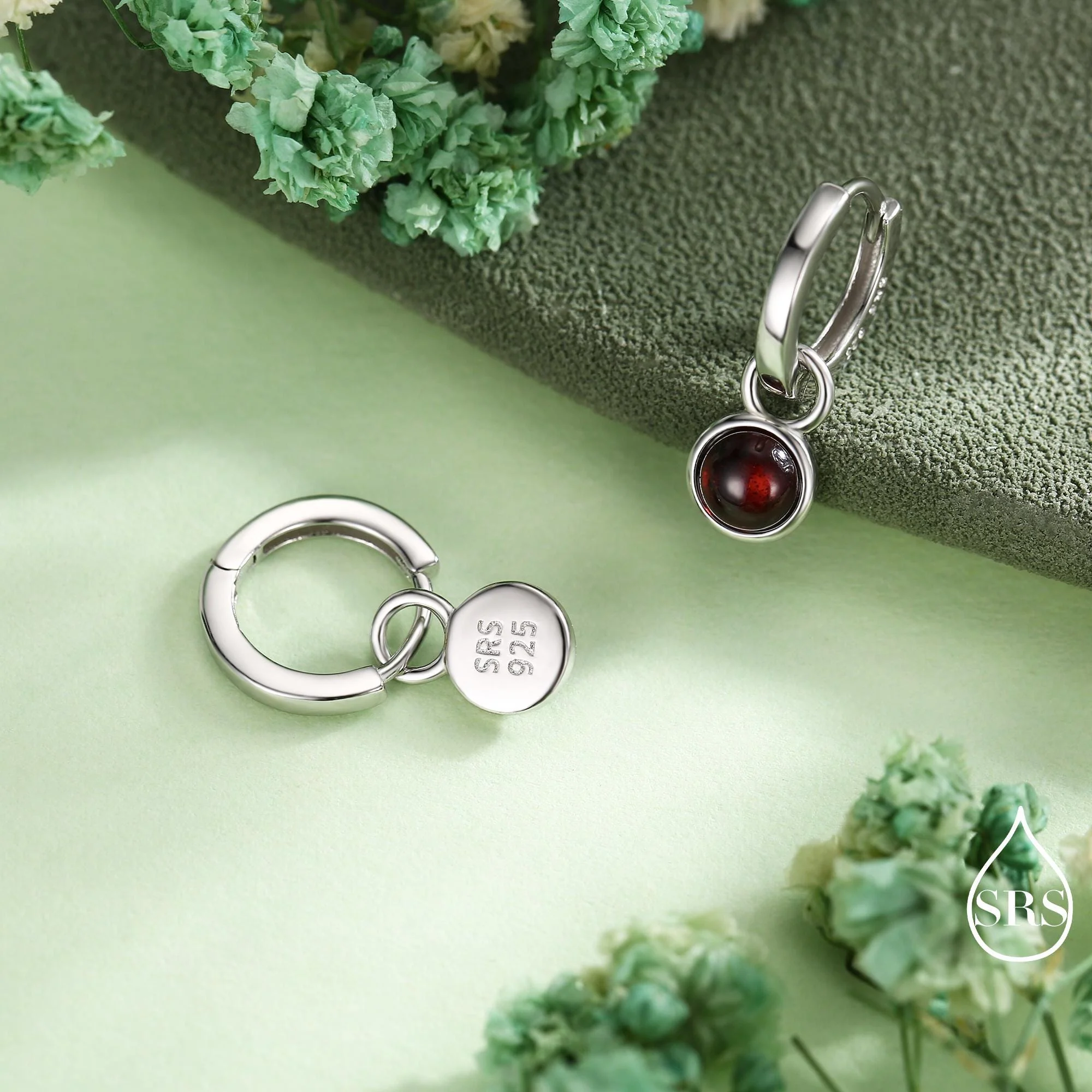 Sterling Silver Dangling Red Garnet Hoop Earrings, Detachable Genuine Garnet Coin Dangle Hoop Earrings, Silver, Interchangeable - Image 7
