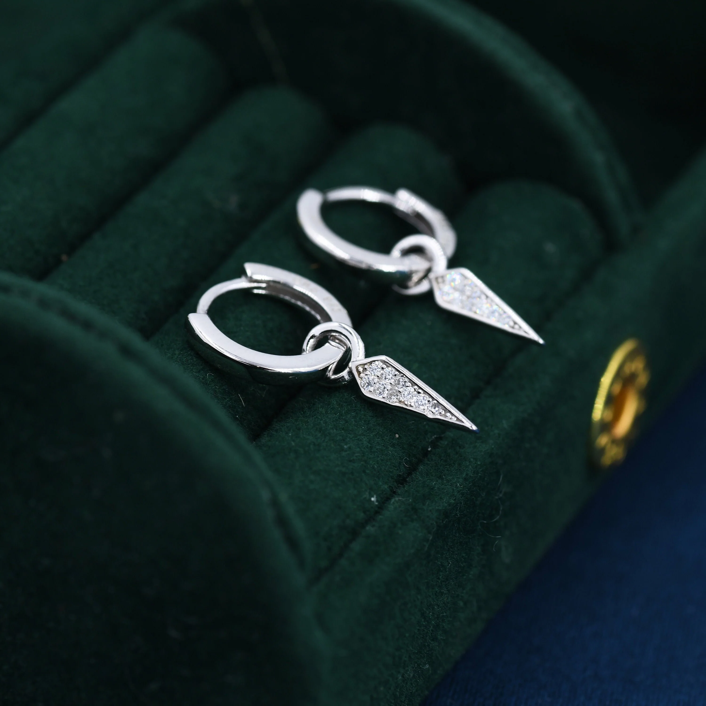Sterling Silver Dangling Rhombus Spike Hoop Earrings, Detachable Kite Charm Dangle Hoop Earrings, Silver or Gold, Interchangeable Charms - Image 4