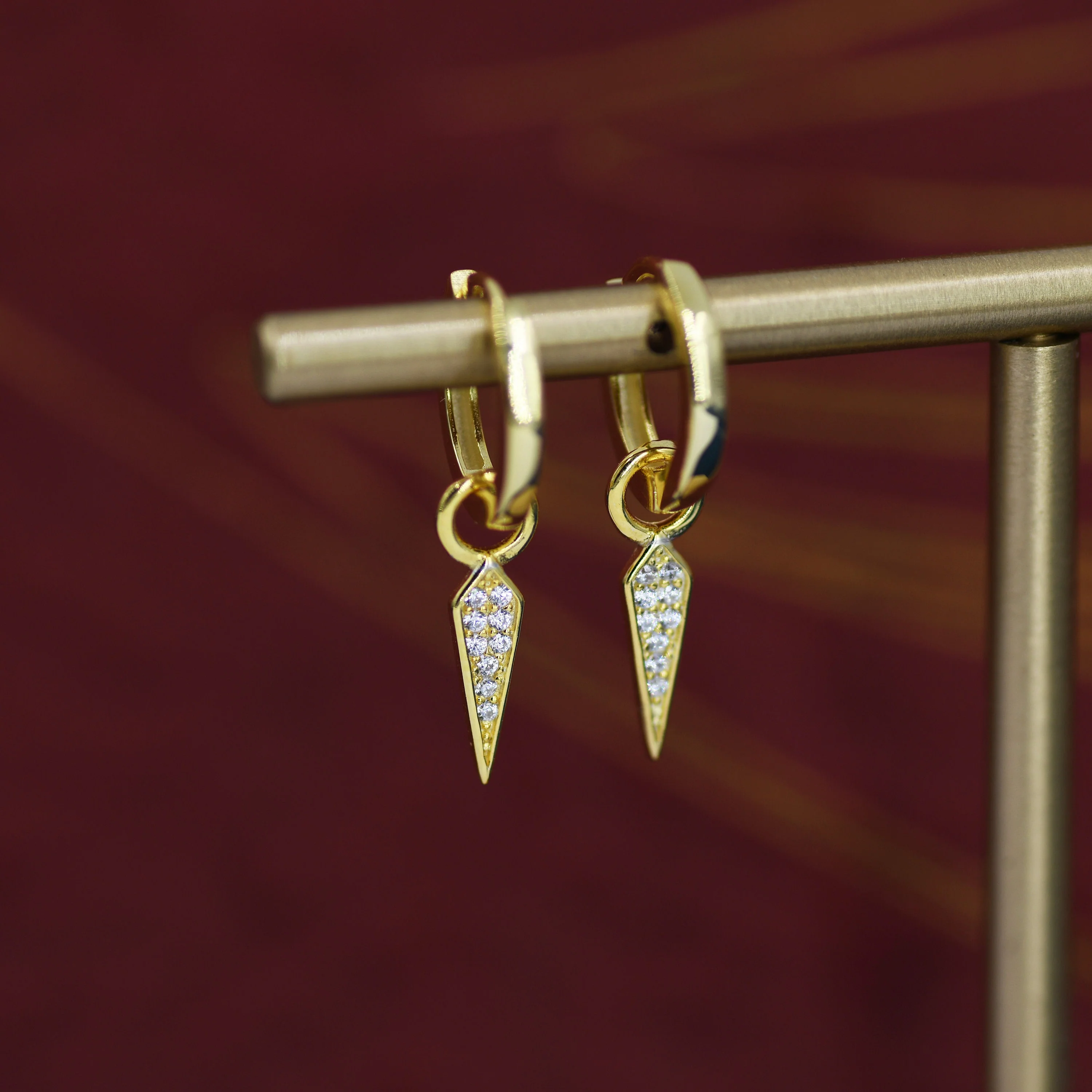 Sterling Silver Dangling Rhombus Spike Hoop Earrings, Detachable Kite Charm Dangle Hoop Earrings, Silver or Gold, Interchangeable Charms - Image 5