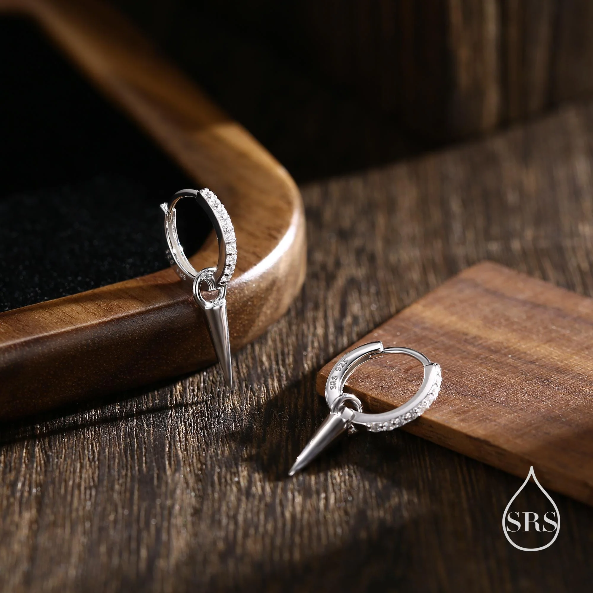 Sterling Silver Dangling Spike Hoop Earrings, Detachable Spike Charm Dangle Hoop Earrings, Silver or Gold or Rose Gold, Interchangeable - Image 2