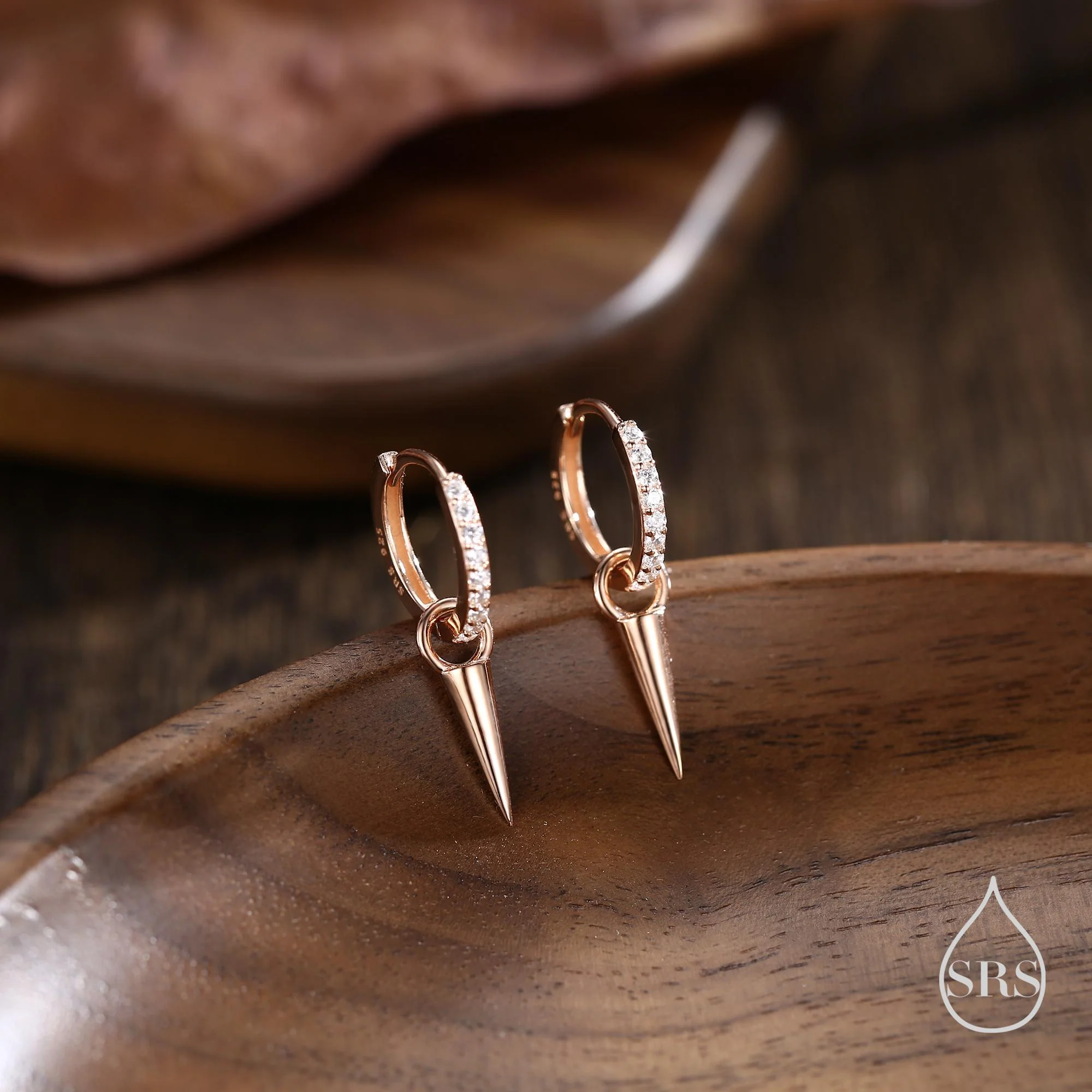 Sterling Silver Dangling Spike Hoop Earrings, Detachable Spike Charm Dangle Hoop Earrings, Silver or Gold or Rose Gold, Interchangeable - Image 4