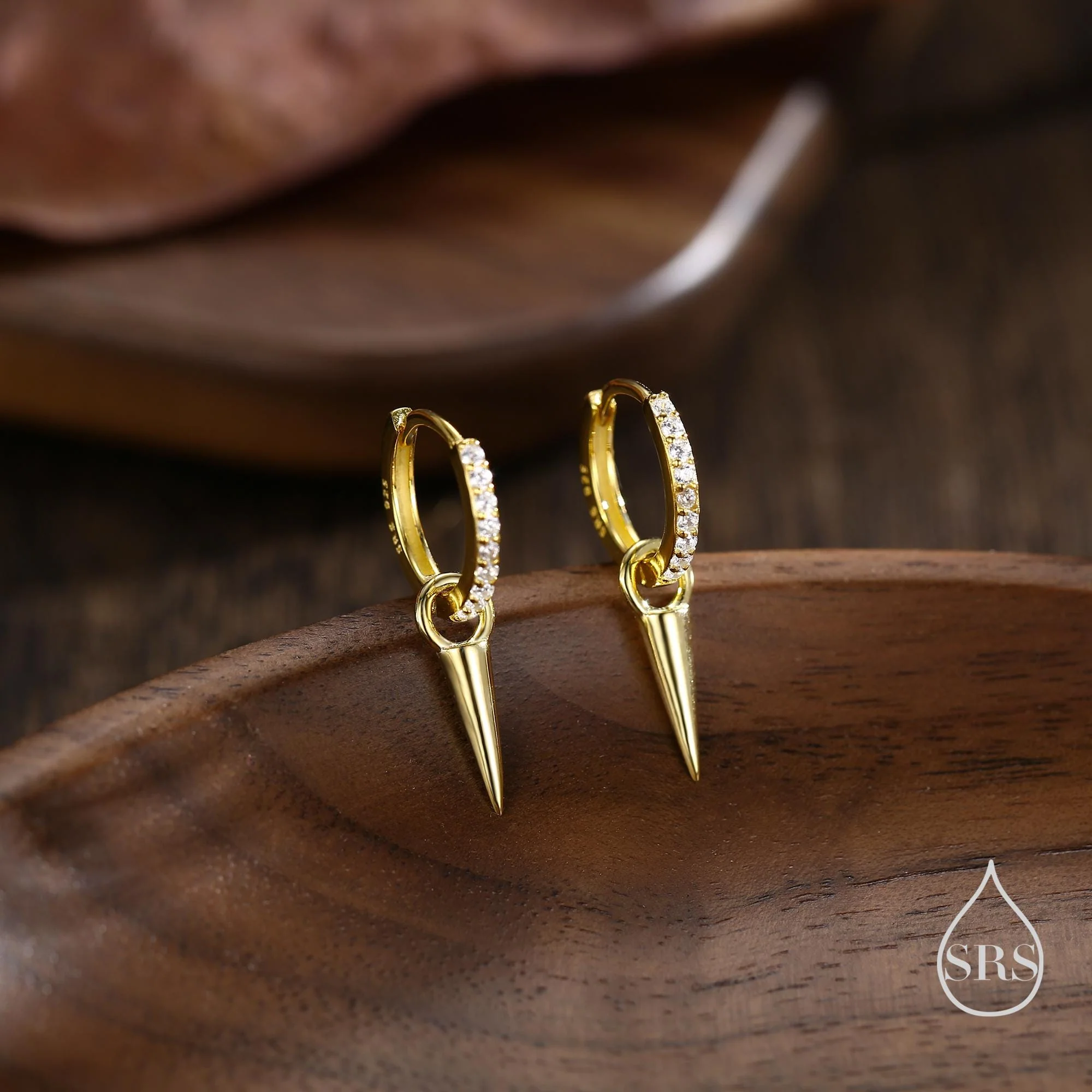Sterling Silver Dangling Spike Hoop Earrings, Detachable Spike Charm Dangle Hoop Earrings, Silver or Gold or Rose Gold, Interchangeable - Image 5