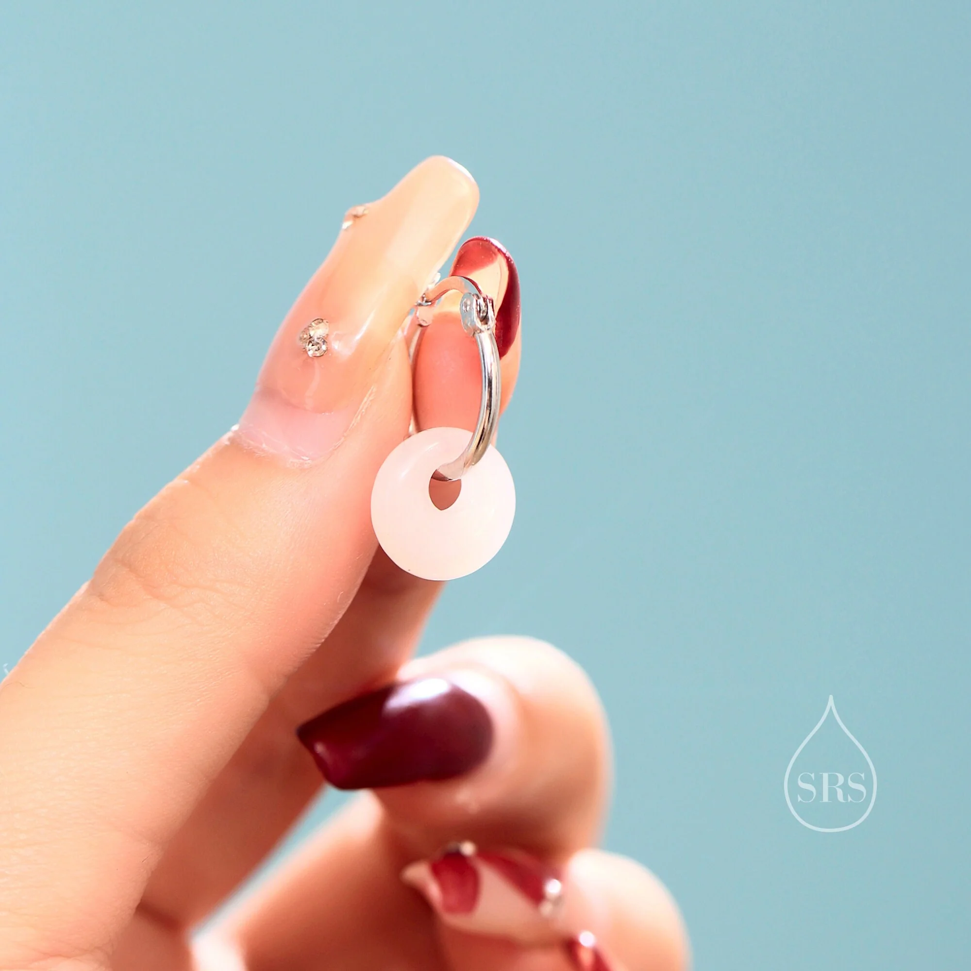 Sterling Silver Dangling White Jade Donut Hoop Earrings, Detachable Natural White Jade Coin Charm Dangle Hoop Earrings, Silver or Gold - Image 7