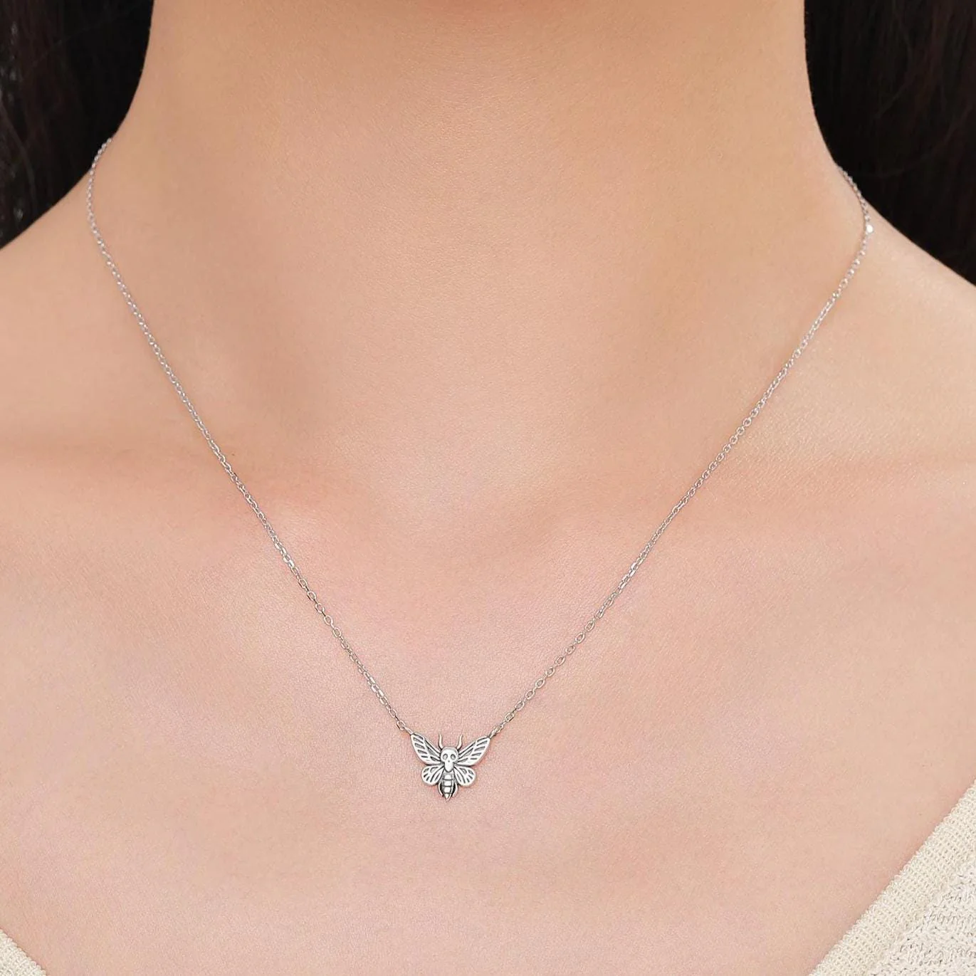 Sterling Silver Death’s-Head Moth Necklace – Gothic Insect Pendant with Skull Detail, Halloween Dark Aesthetic Jewellery by SRS - Image 2