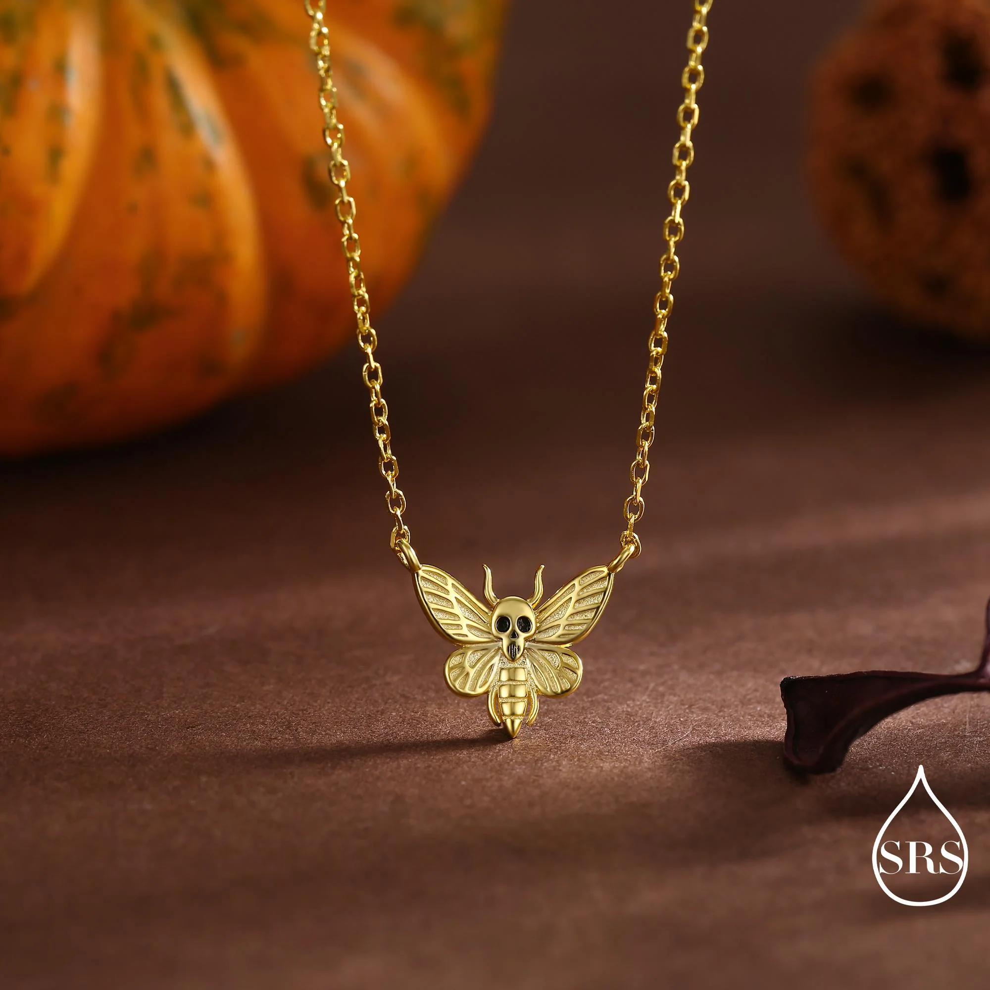 Sterling Silver Death’s-Head Moth Necklace – Gothic Insect Pendant with Skull Detail, Halloween Dark Aesthetic Jewellery by SRS - Image 5