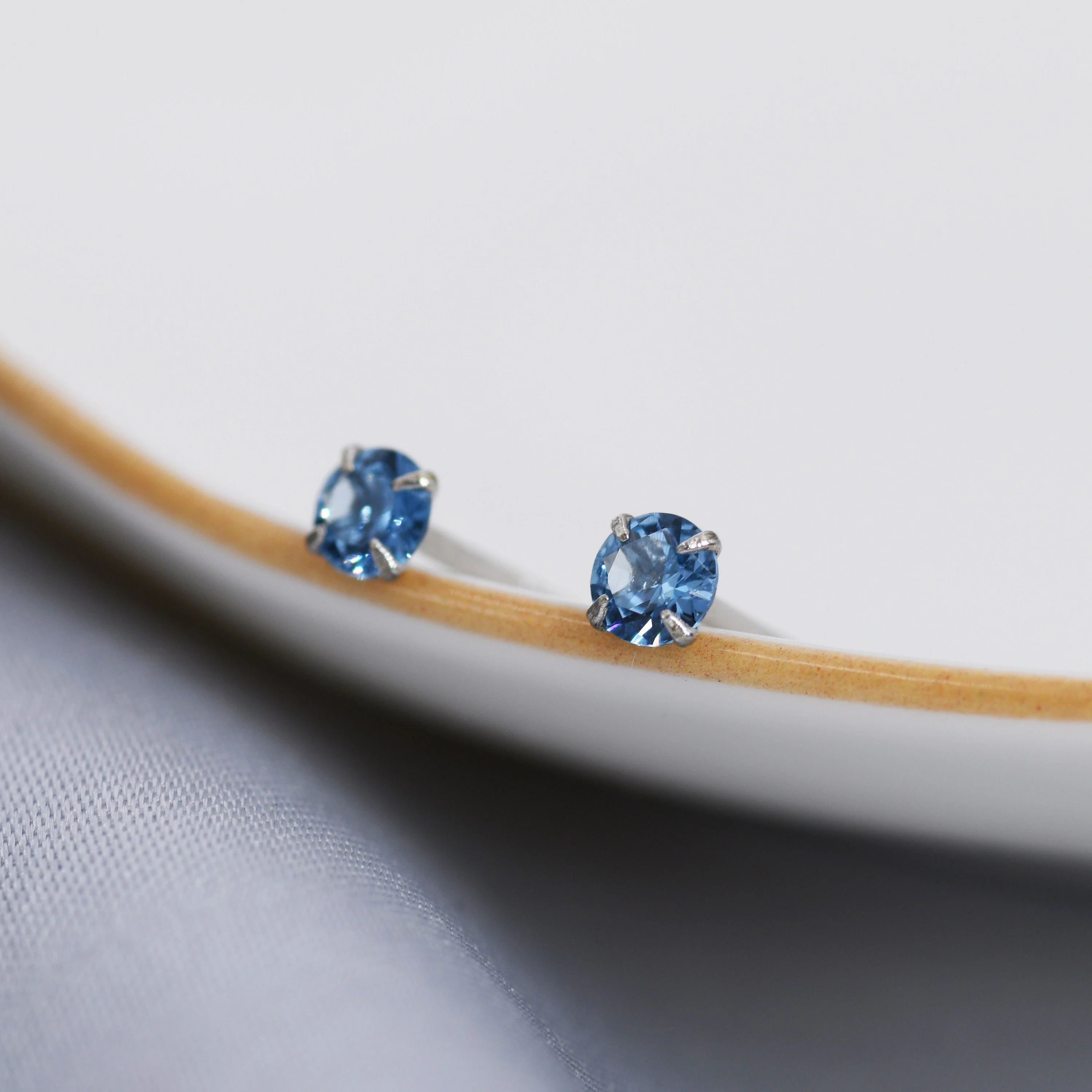 Sterling Silver December Birthstone Earrings, Tanzanite Blue Stud Earrings, Extra Tiny Crystal Stud, 3mm Birthstone CZ Earrings - Image 4