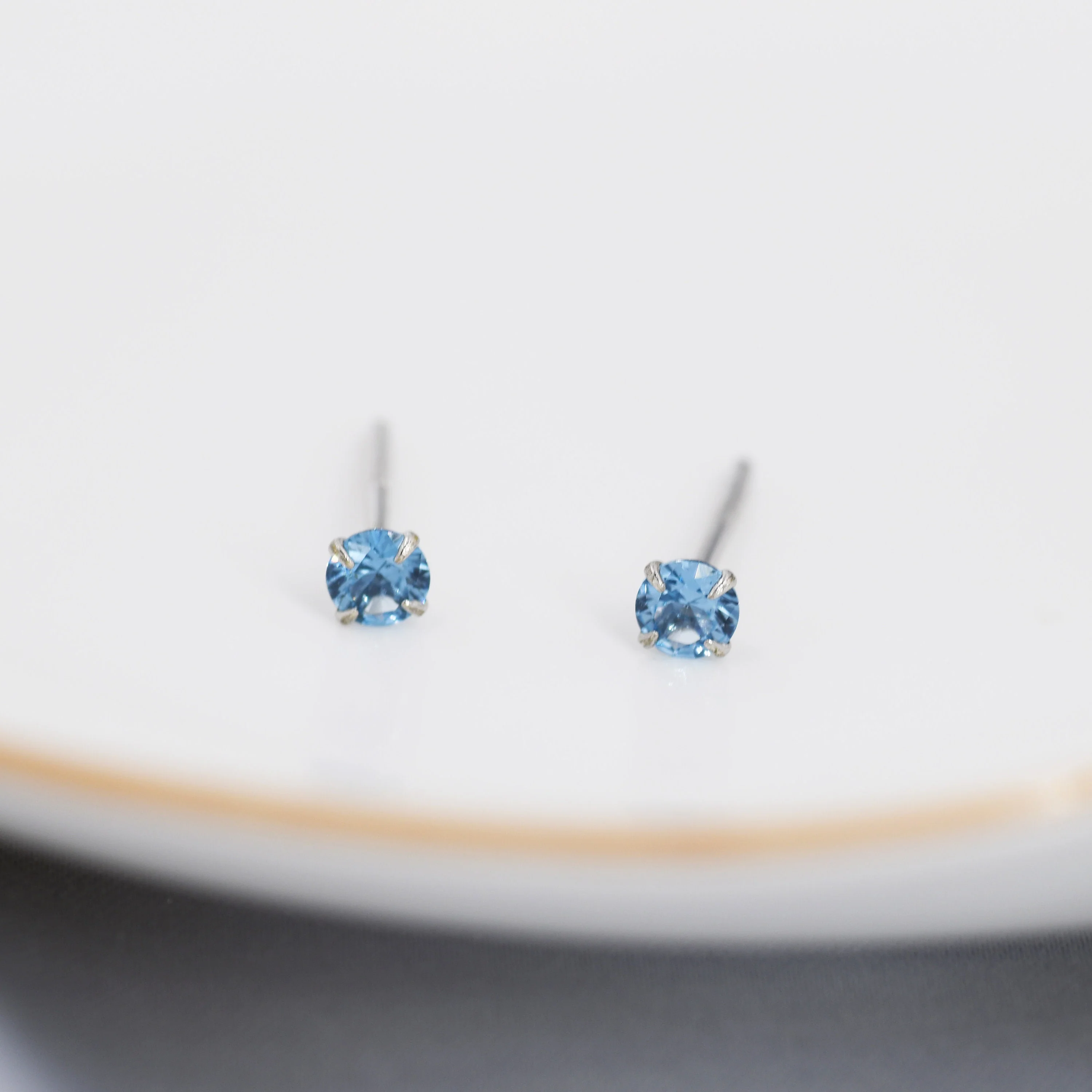 Sterling Silver December Birthstone Earrings, Tanzanite Blue Stud Earrings, Extra Tiny Crystal Stud, 3mm Birthstone CZ Earrings - Image 5