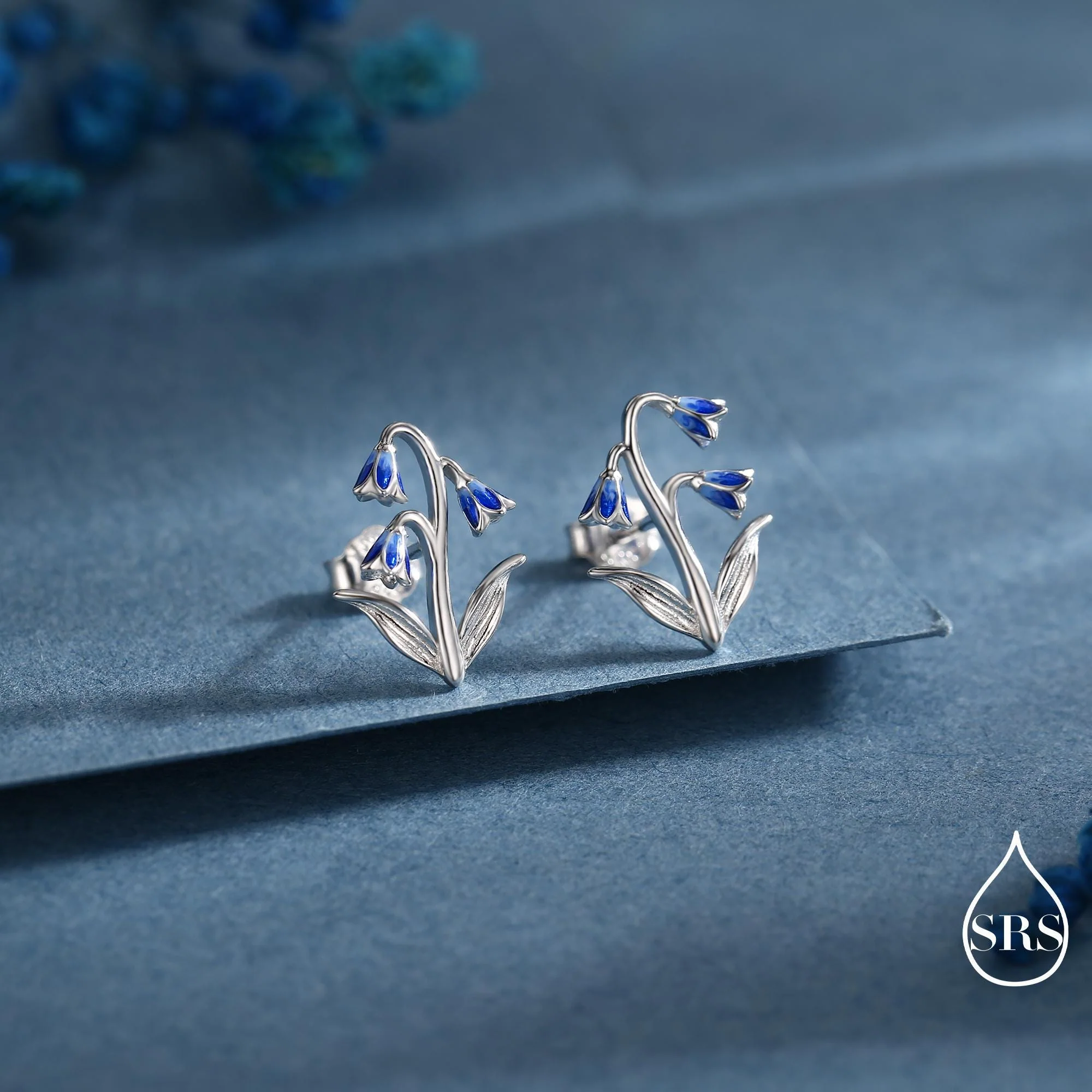 Sterling Silver Delicate Bluebell Flower Stud Earrings with Enamel, Dainty Bluebell Flower Earrings, Snowdrop Earrings, Spring Flowers - Image 2