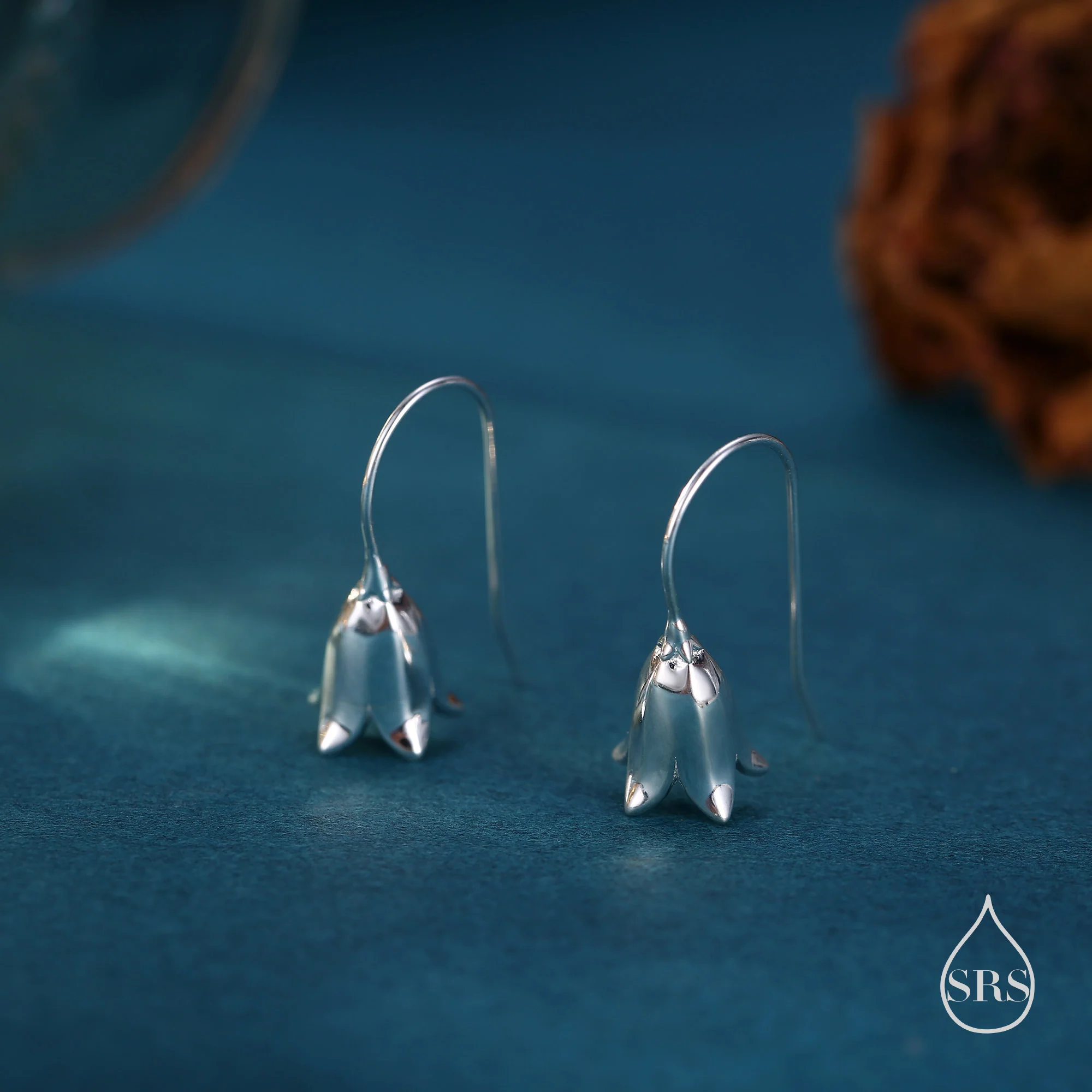 Sterling Silver Delicate Bluebell Flower Drop Earrings, Dainty Dangle Bluebell Flower Earrings, Snowdrop Earrings, Spring Flowers - Image 4