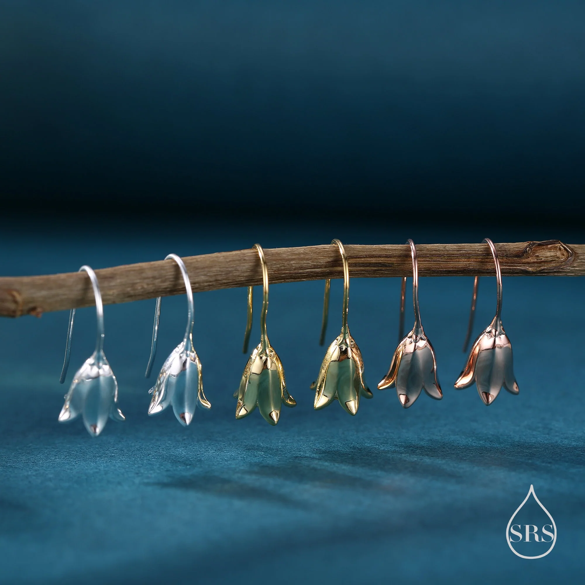 Sterling Silver Delicate Bluebell Flower Drop Earrings, Dainty Dangle Bluebell Flower Earrings, Snowdrop Earrings, Spring Flowers - Image 5