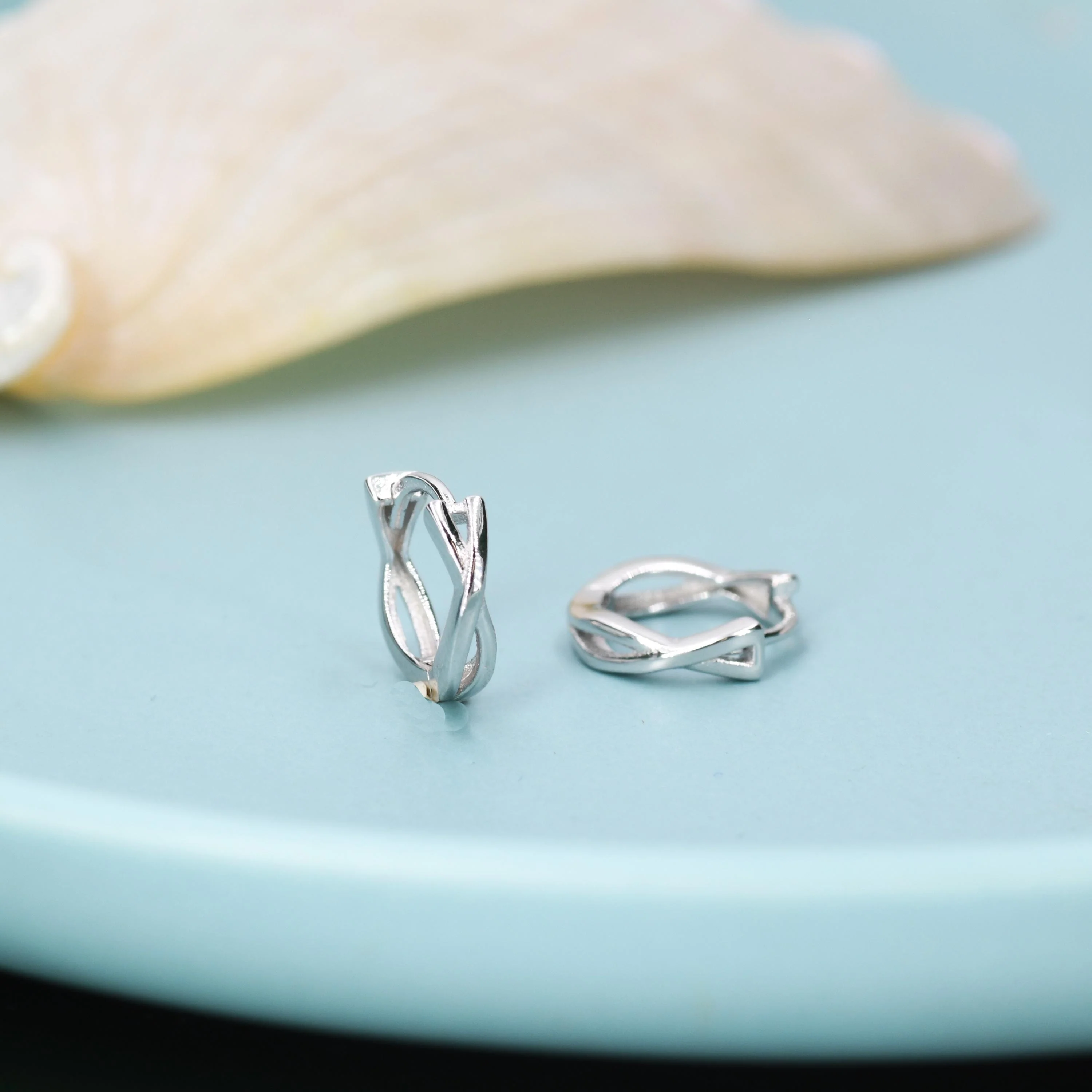 Sterling Silver Delicate Braided Huggie Hoops, Mini Twist Hoops, Intertwining Hoop Earrings, Dainty Huggie Hoops Earrings, Mobius Hoops - Image 2