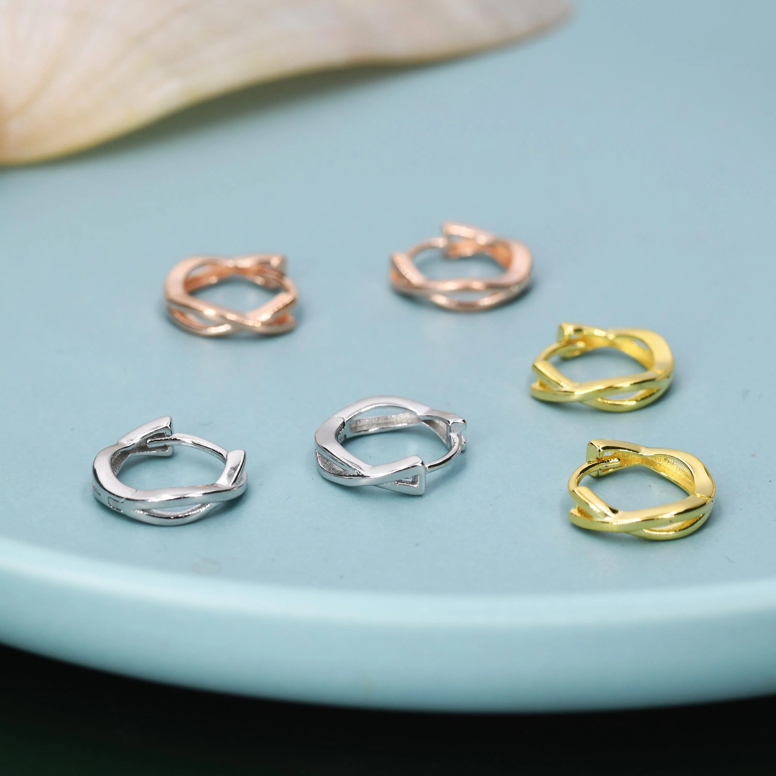 Sterling Silver Delicate Braided Huggie Hoops, Mini Twist Hoops, Intertwining Hoop Earrings, Dainty Huggie Hoops Earrings, Mobius Hoops - Image 3
