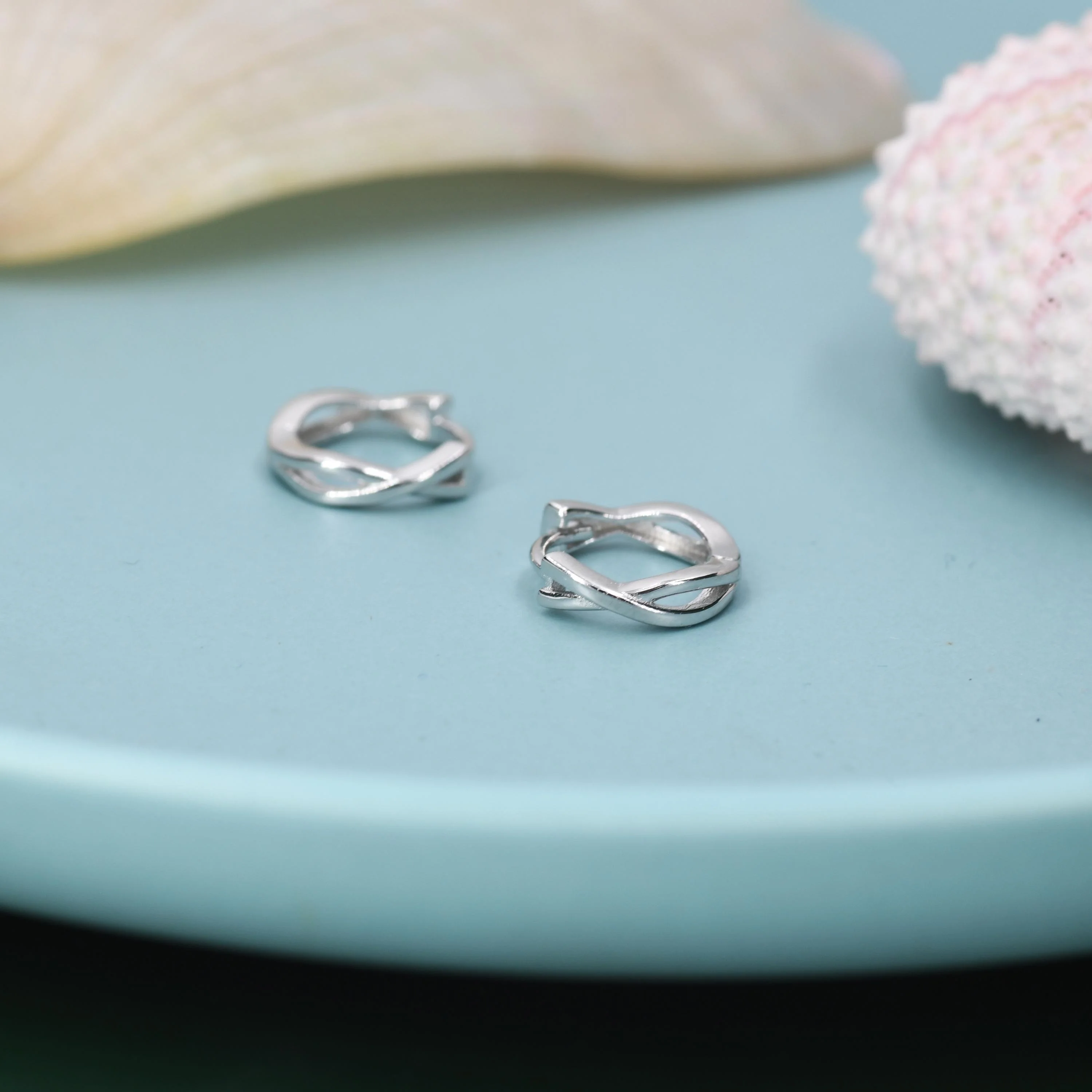 Sterling Silver Delicate Braided Huggie Hoops, Mini Twist Hoops, Intertwining Hoop Earrings, Dainty Huggie Hoops Earrings, Mobius Hoops - Image 4