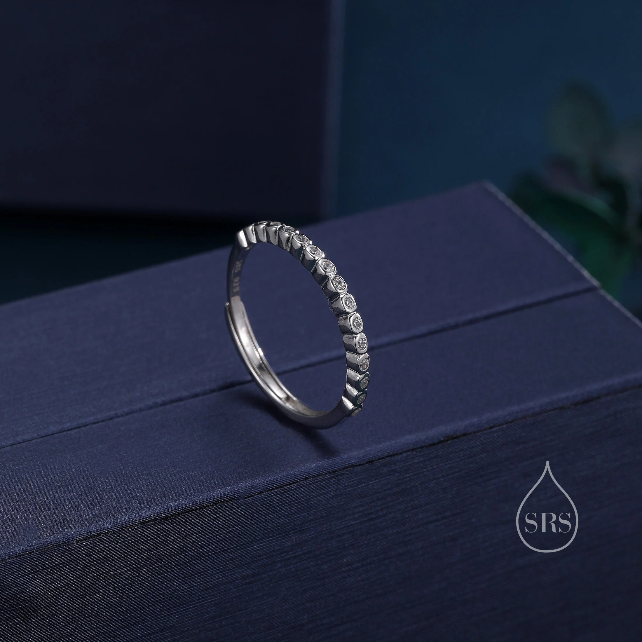Sterling Silver Delicate CZ Bezel Ring, CZ Half Eternity Ring, Half Infinity Ring, Adjustable Sized Ring, Stacking Rings, - Image 5