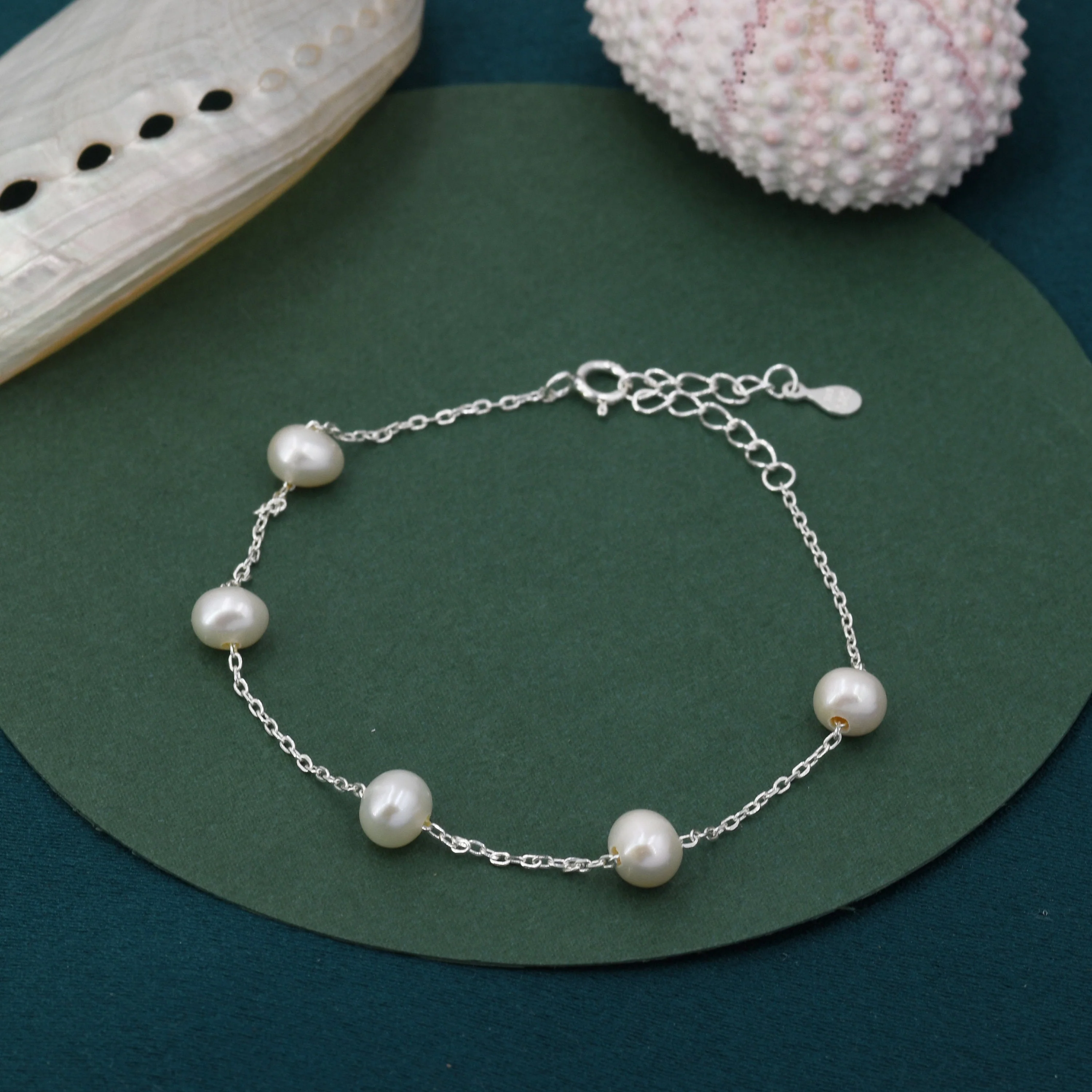 Sterling Silver Delicate Freshwater Pearl Beaded Bracelet, Genuine Freshwater Keshi Pearls, Natural Pearl Bracelet - Image 2