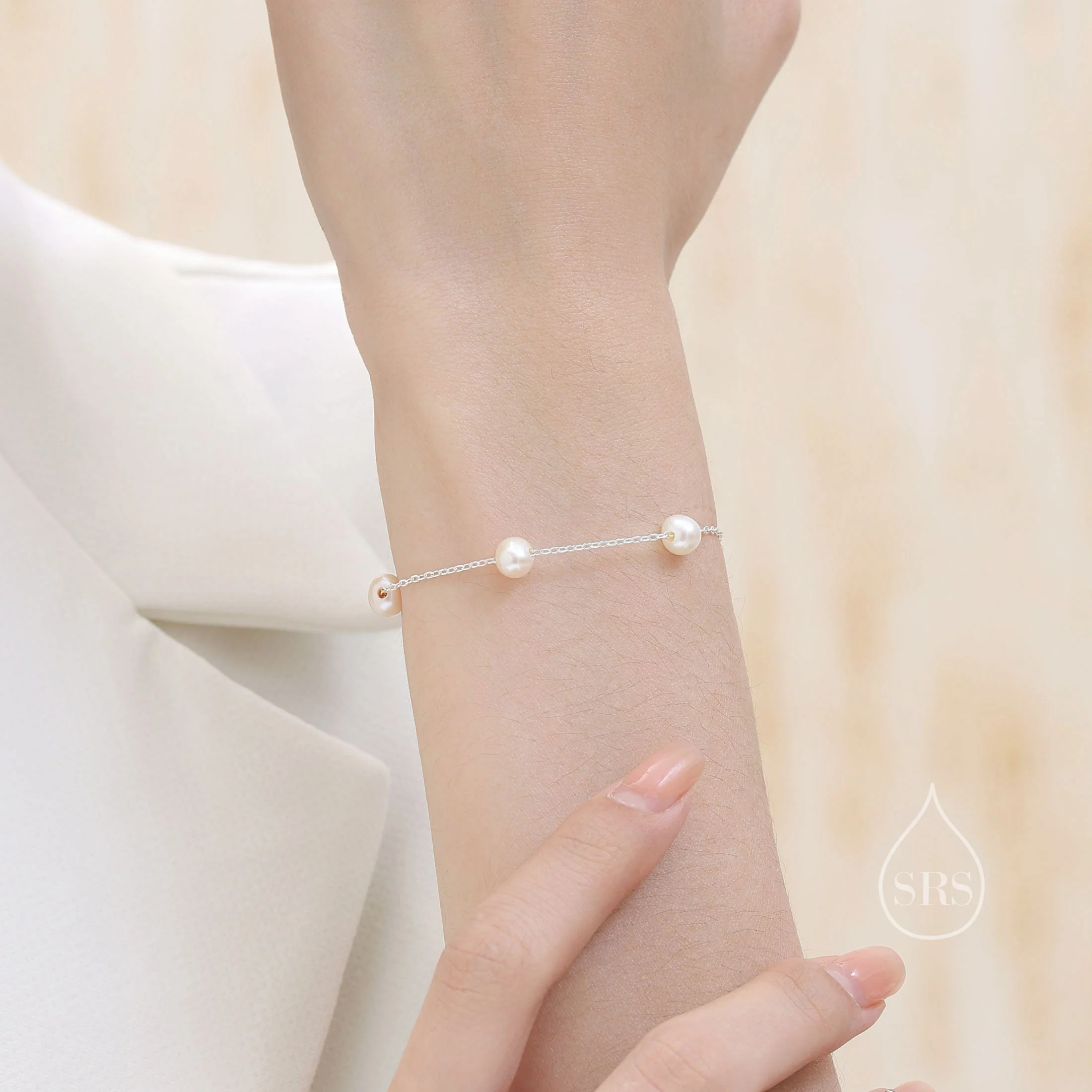 Sterling Silver Delicate Freshwater Pearl Beaded Bracelet, Genuine Freshwater Keshi Pearls, Natural Pearl Bracelet - Image 4