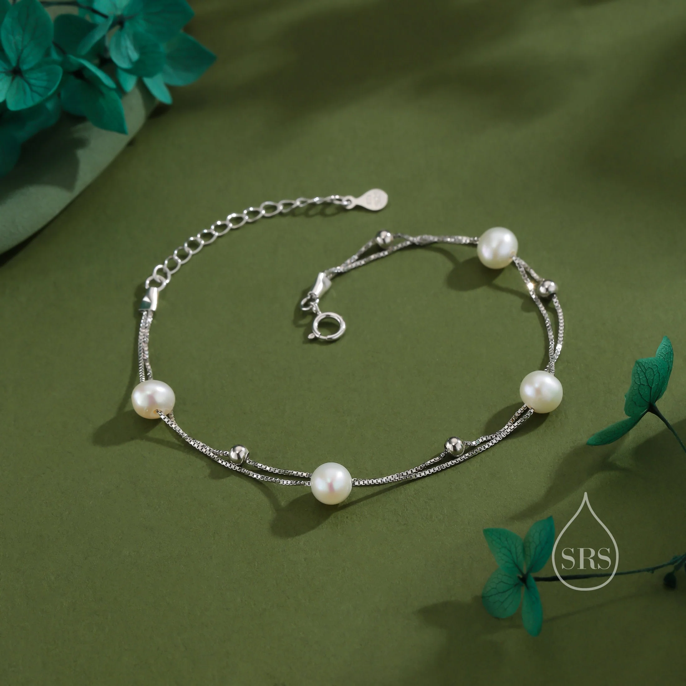 Sterling Silver Delicate Pearl and Silver Ball Beaded Bracelet, Double Layer, Silver or Gold, Real Freshwater Pearls, Natural Pearl Bracelet - Image 7