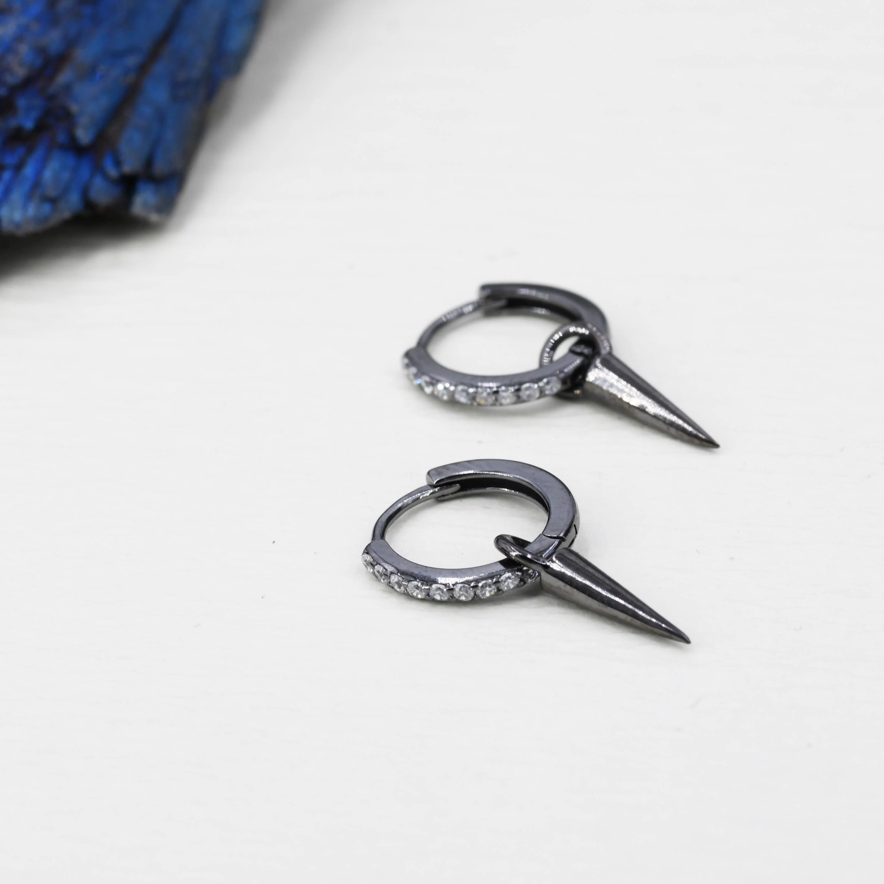 Sterling Silver Delicate Spike Hoop Earrings, Detachable Charm Dangle Hoop Earrings, Silver or Gold or Rose Gold or Black, Interchangeable - Image 8