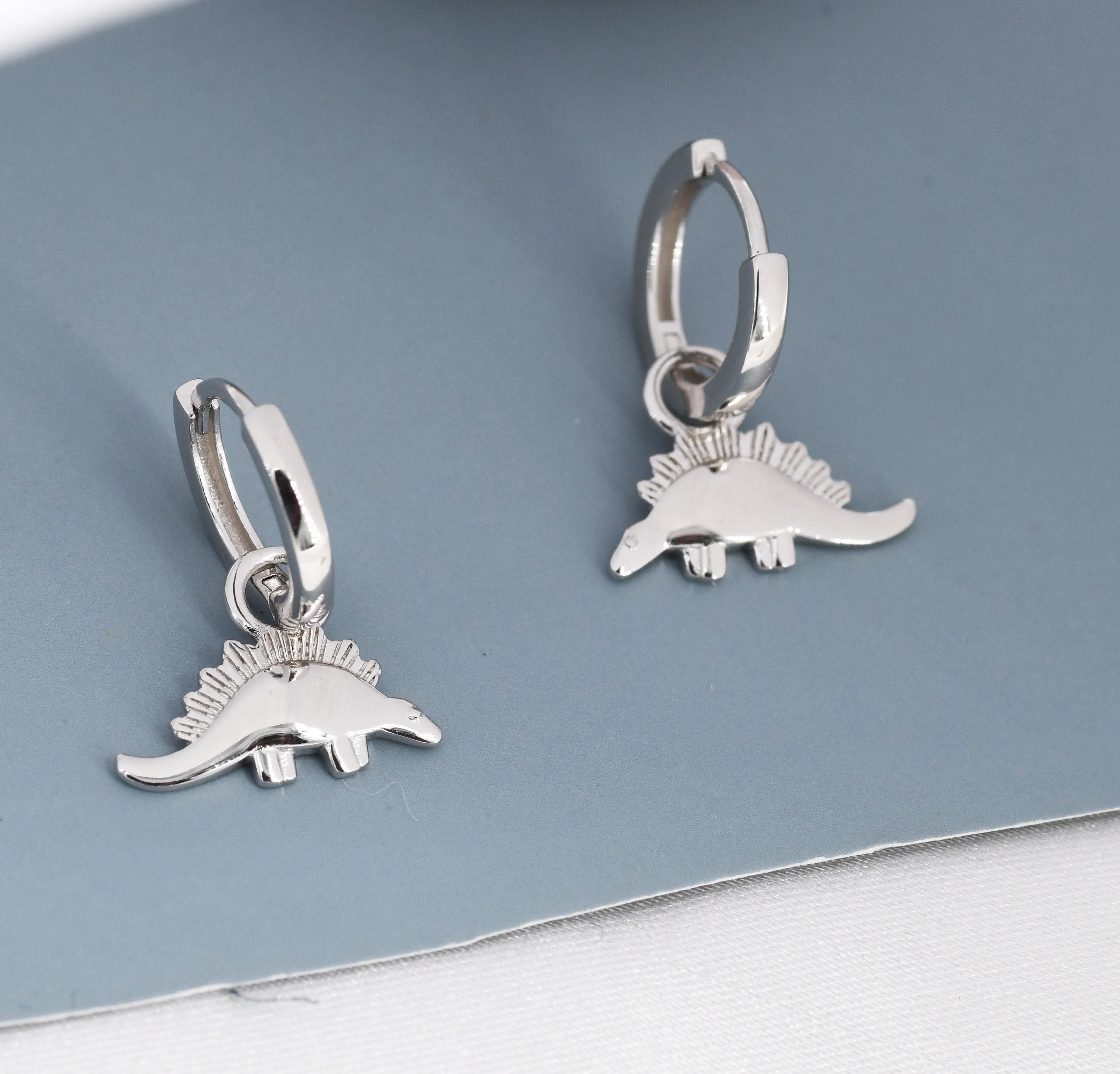 Sterling Silver Dinosaur Dangle Hoop Earrings, Silver, Gold or Rose Gold, Stegosaurus Huggie Hoops, Interchangeable Charms, Detachable - Image 7