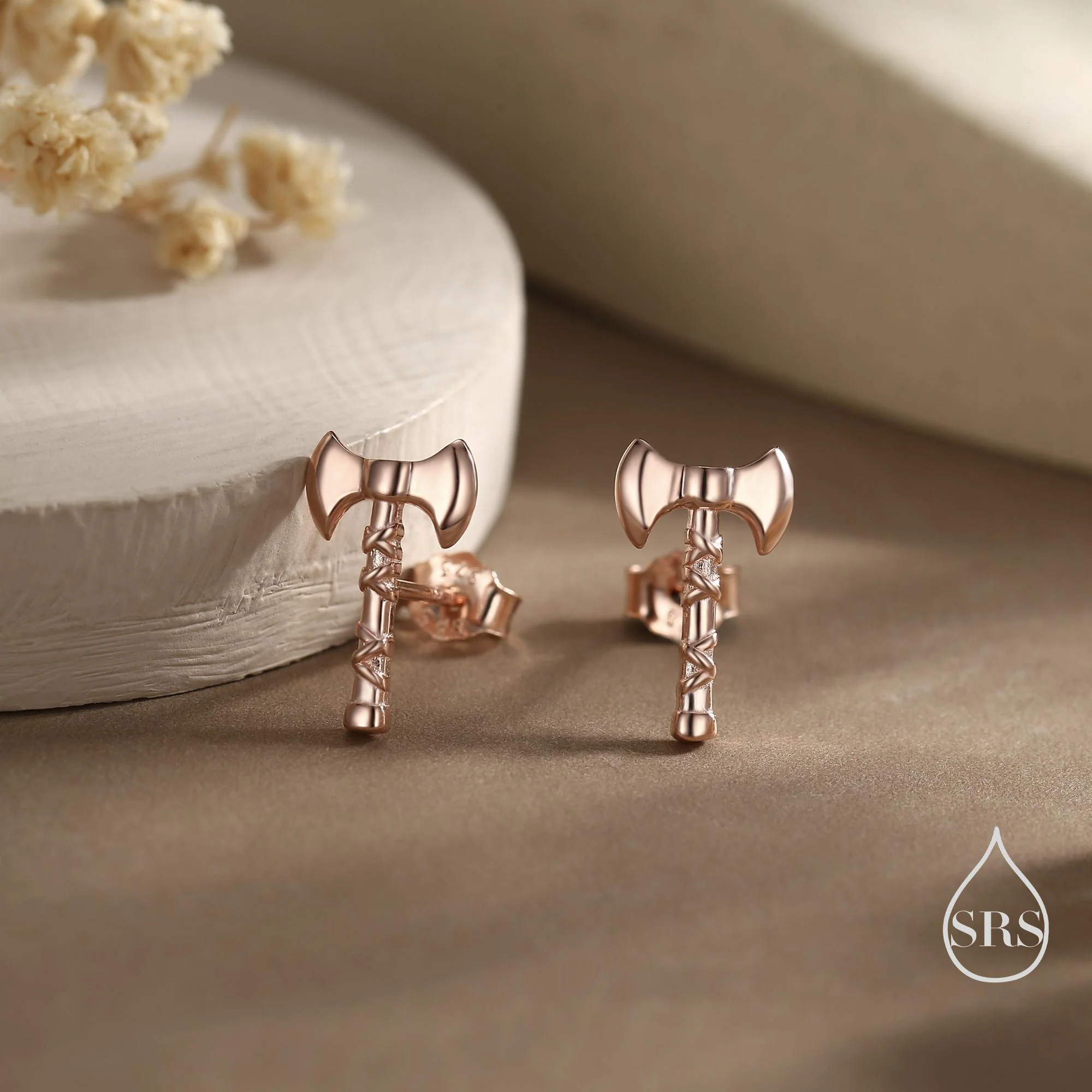 Sterling Silver Double-Headed Viking Axe Stud Earrings, Silver or Gold or Rose Gold Finish, Viking Jewellery - Image 5