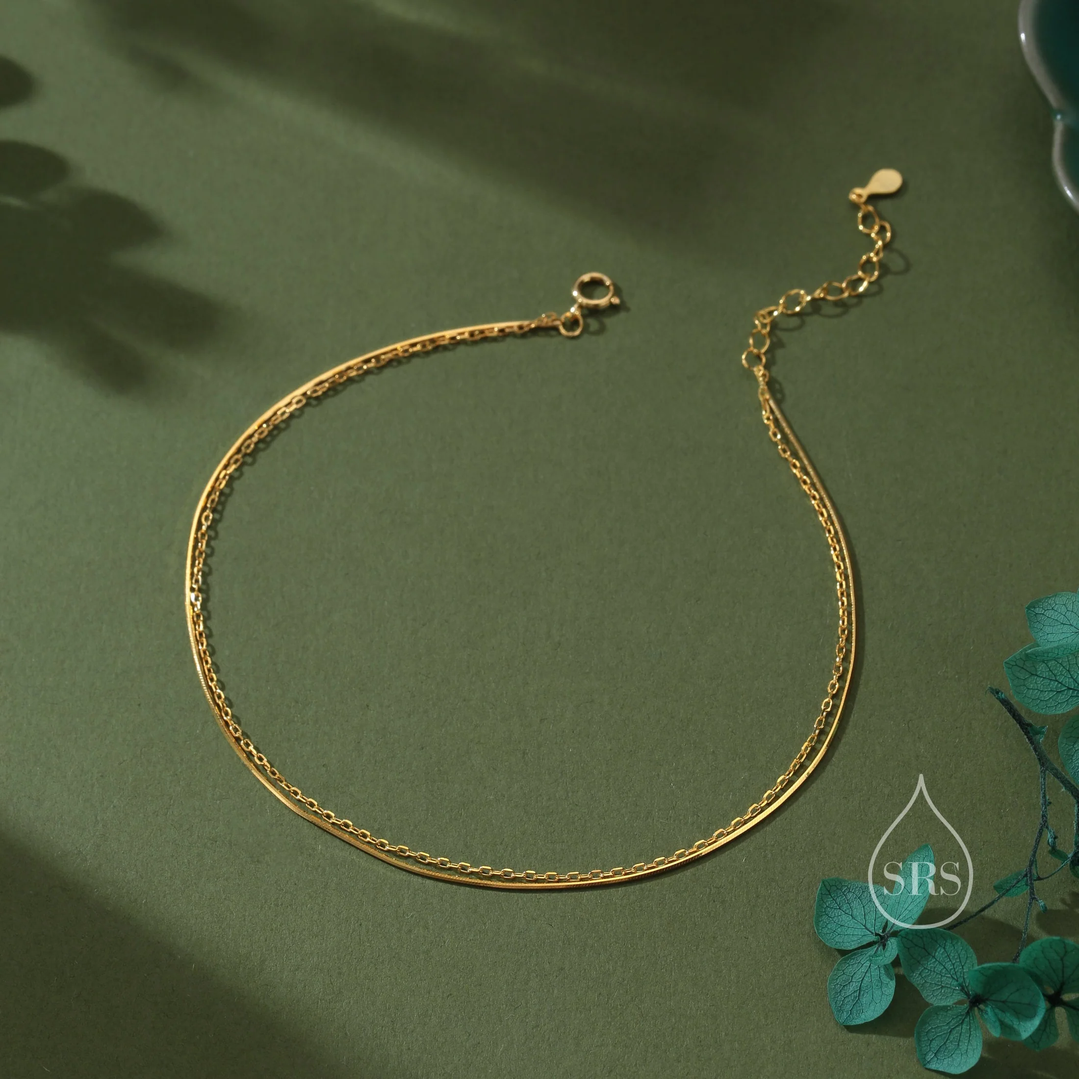 Sterling Silver Double Layer Anklet, Silver or Gold, Two Layer Anklet, Silver Anklet - Image 3
