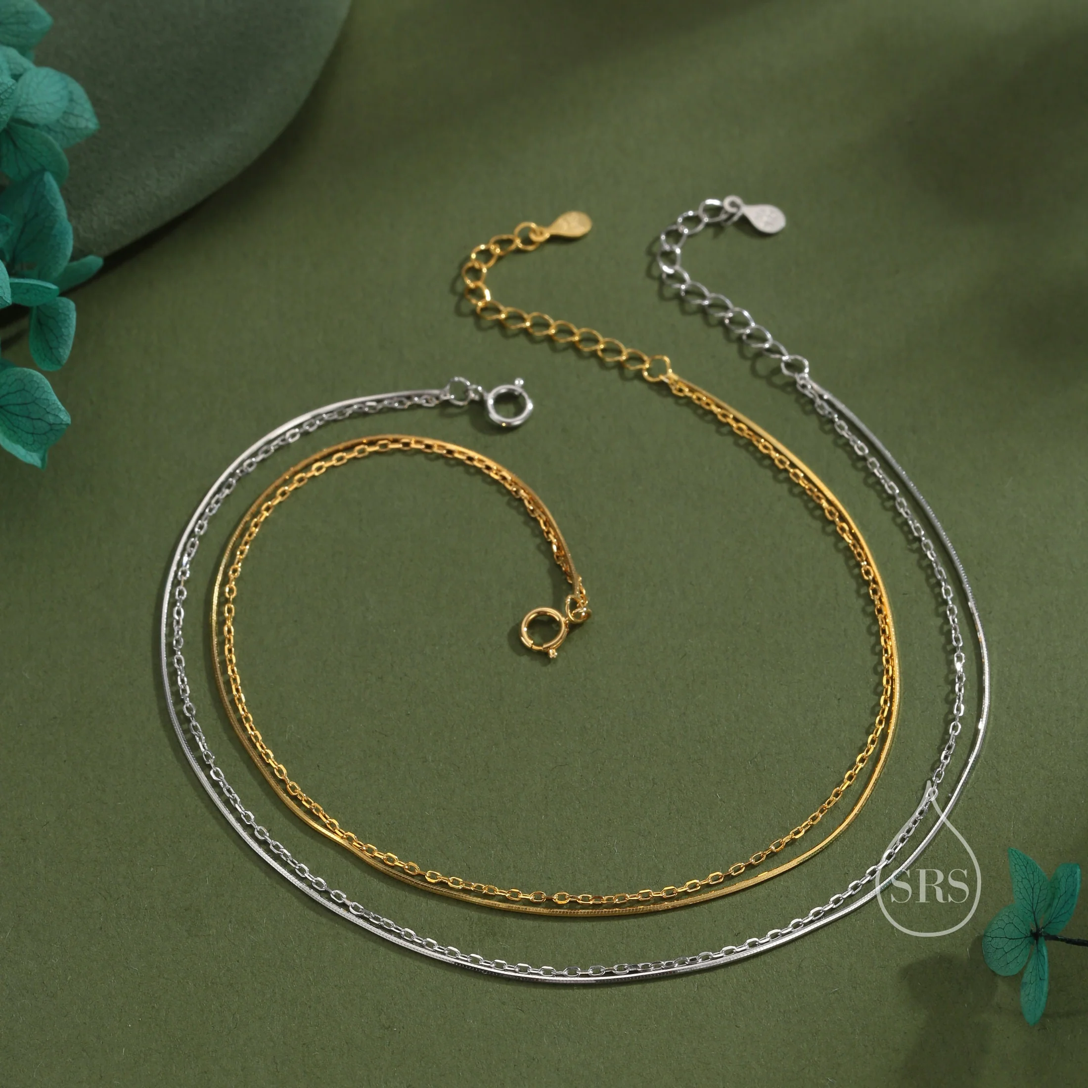 Sterling Silver Double Layer Anklet, Silver or Gold, Two Layer Anklet, Silver Anklet - Image 5