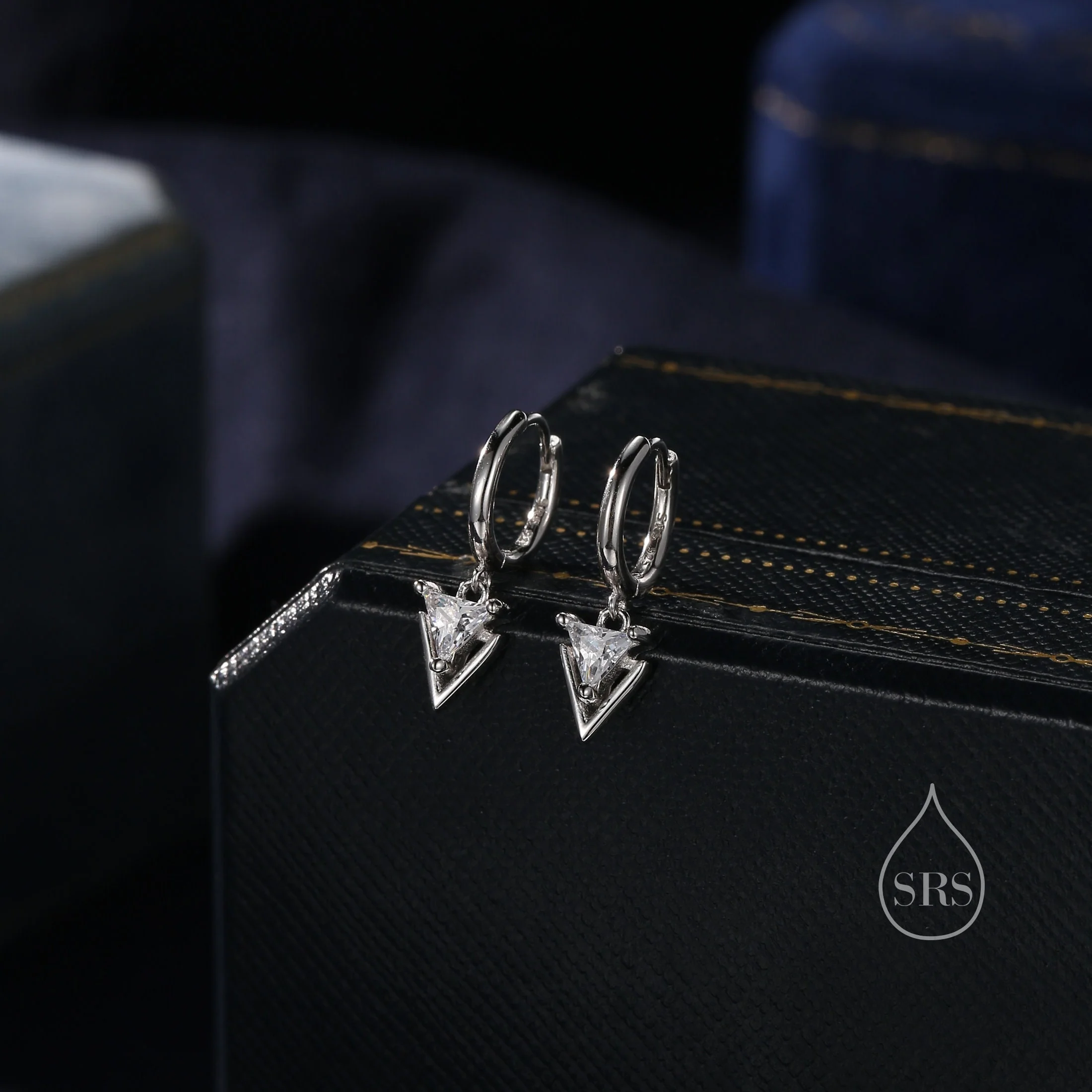 Sterling Silver Double Triangle Dangle Huggie Hoops, Double Triangle Hoop Earrings, Dainty Dangle Arrow Head Earrings, Geometric Arrowhead - Image 3