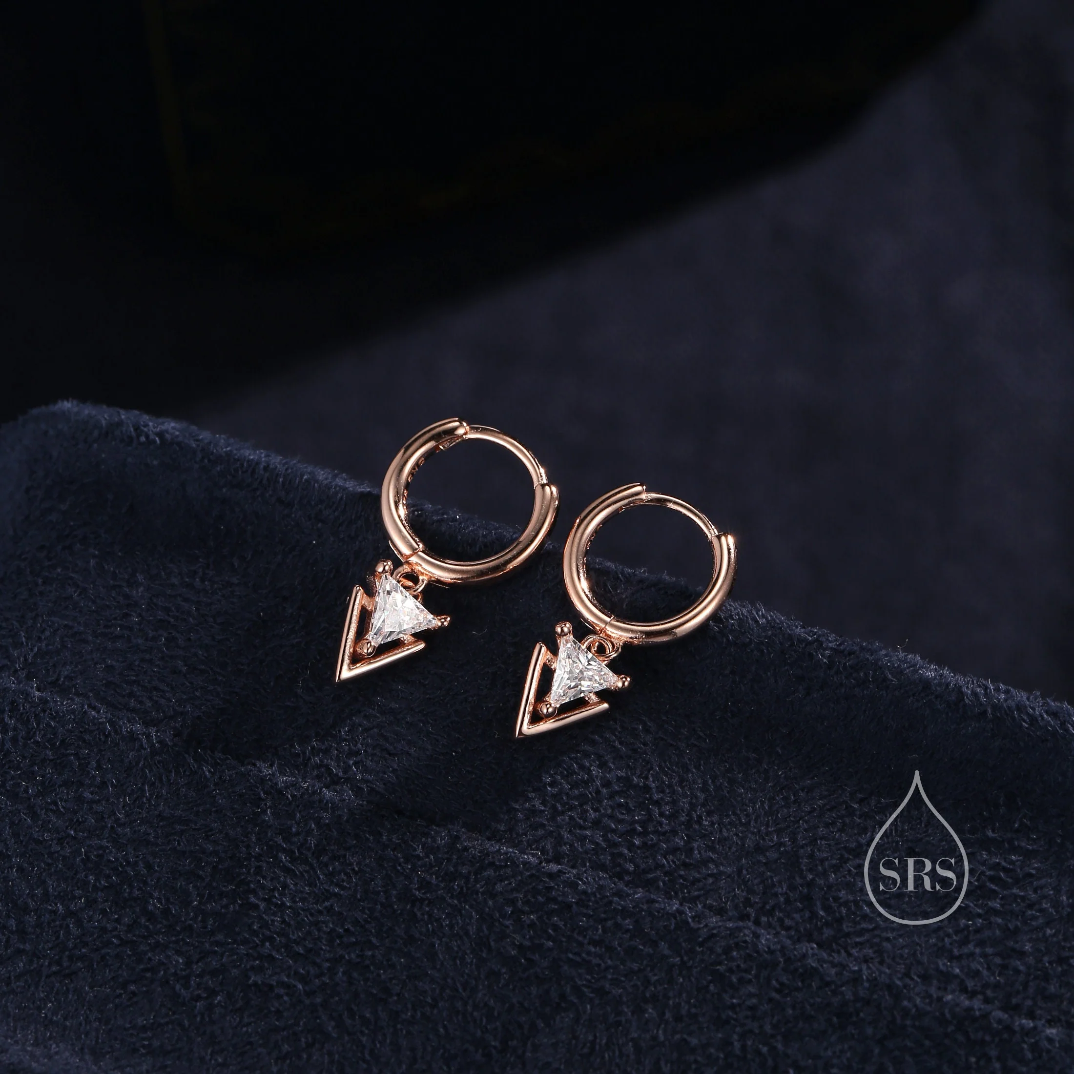 Sterling Silver Double Triangle Dangle Huggie Hoops, Double Triangle Hoop Earrings, Dainty Dangle Arrow Head Earrings, Geometric Arrowhead - Image 5