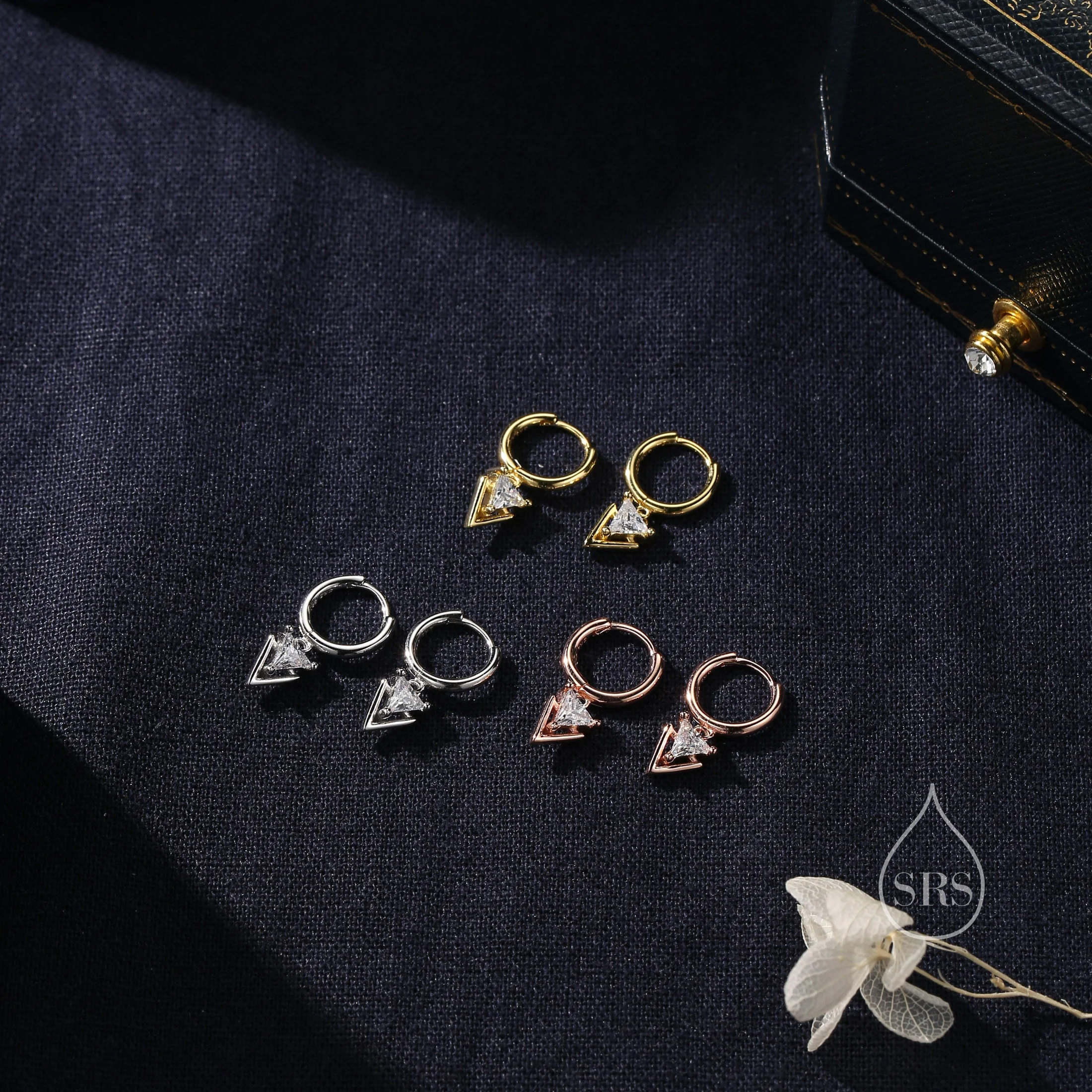Sterling Silver Double Triangle Dangle Huggie Hoops, Double Triangle Hoop Earrings, Dainty Dangle Arrow Head Earrings, Geometric Arrowhead - Image 6