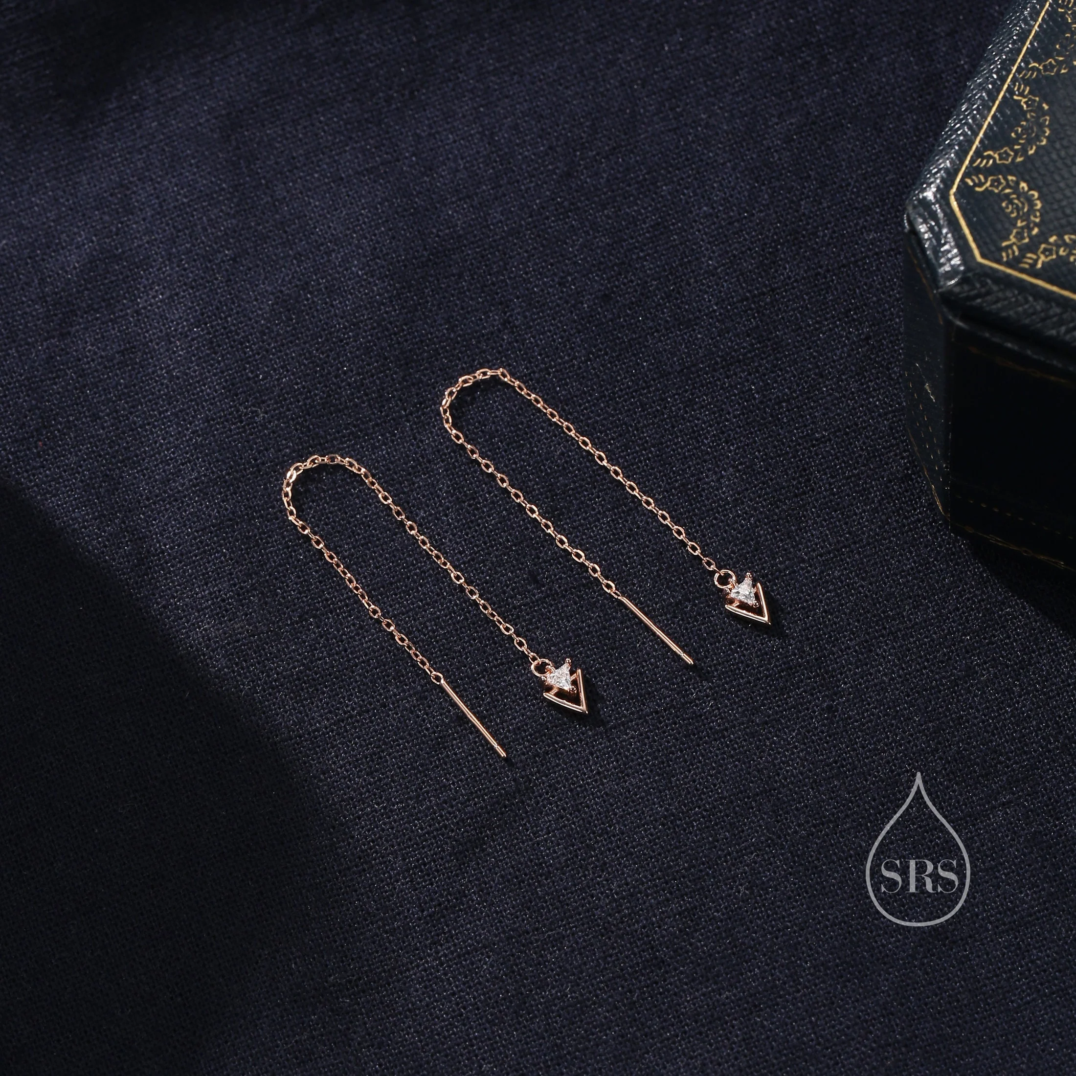 Sterling Silver Double Triangle Threader Earrings, Double Triangle Ear Threaders, Dainty Dangle Arrow Head Earrings, Geometric Arrowhead - Image 6