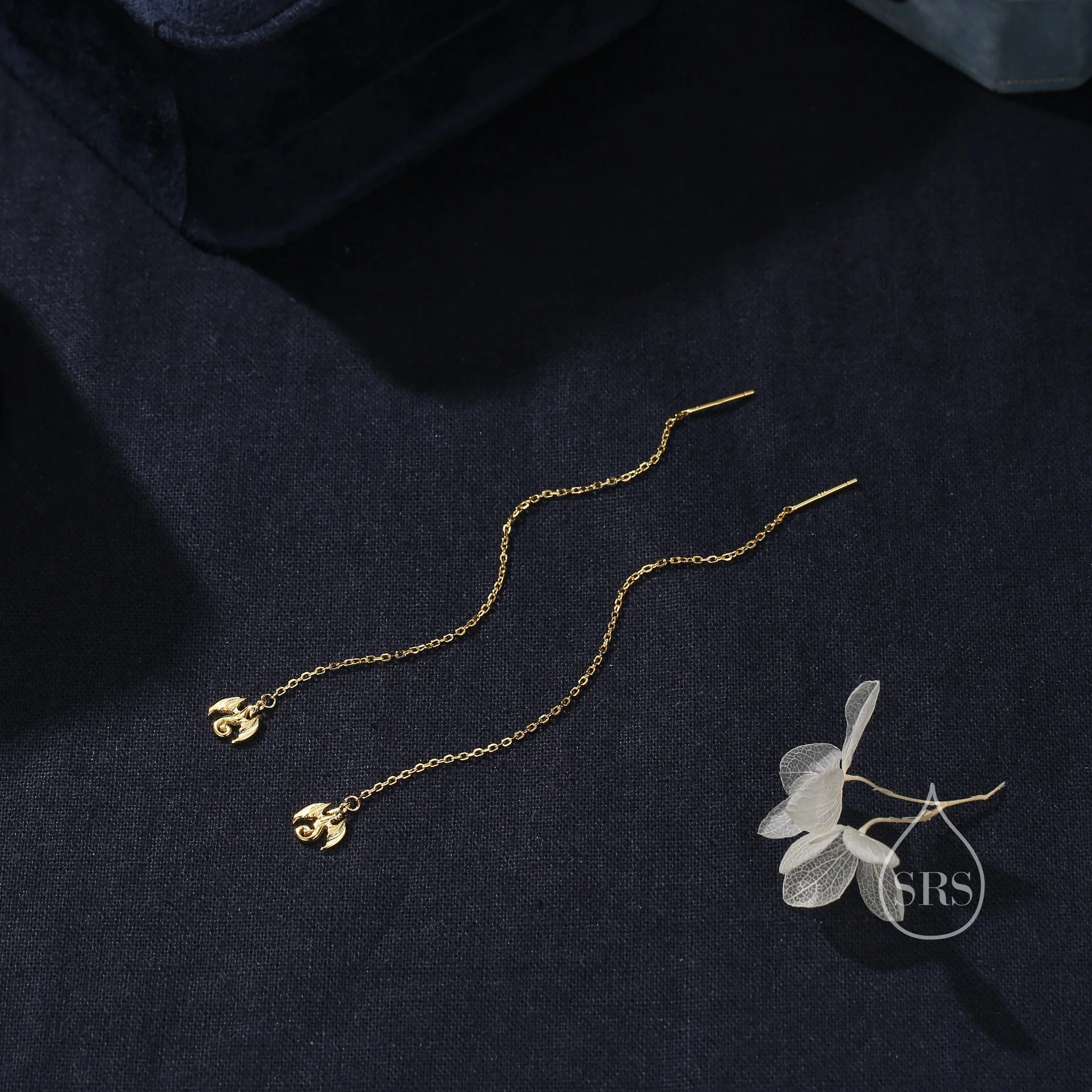 Sterling Silver Dragon Threader Earrings, Silver, Gold or Rose Gold, Cute Dragon Ear Threaders, Original Design by Silver Rain Silver - Image 4
