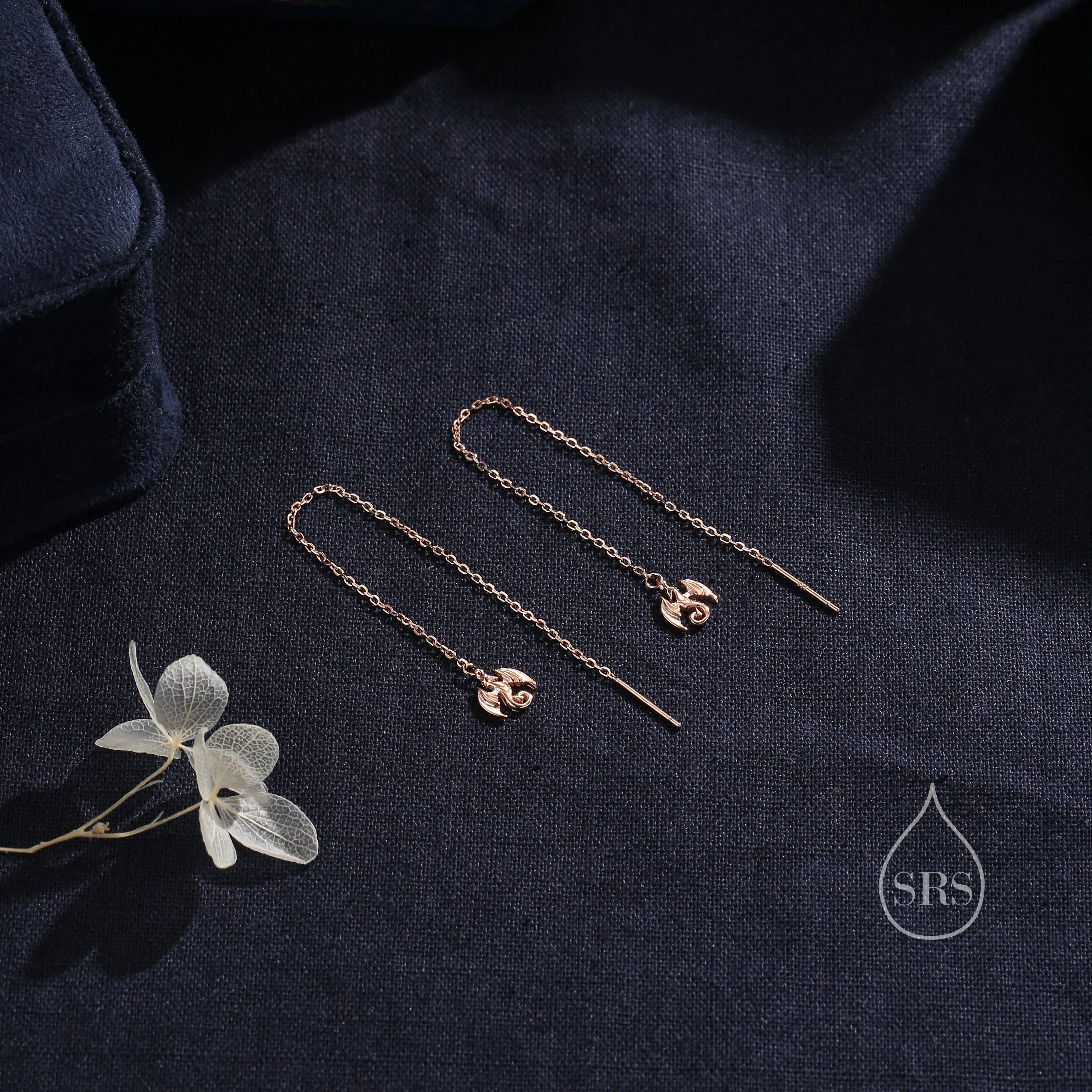Sterling Silver Dragon Threader Earrings, Silver, Gold or Rose Gold, Cute Dragon Ear Threaders, Original Design by Silver Rain Silver - Image 5