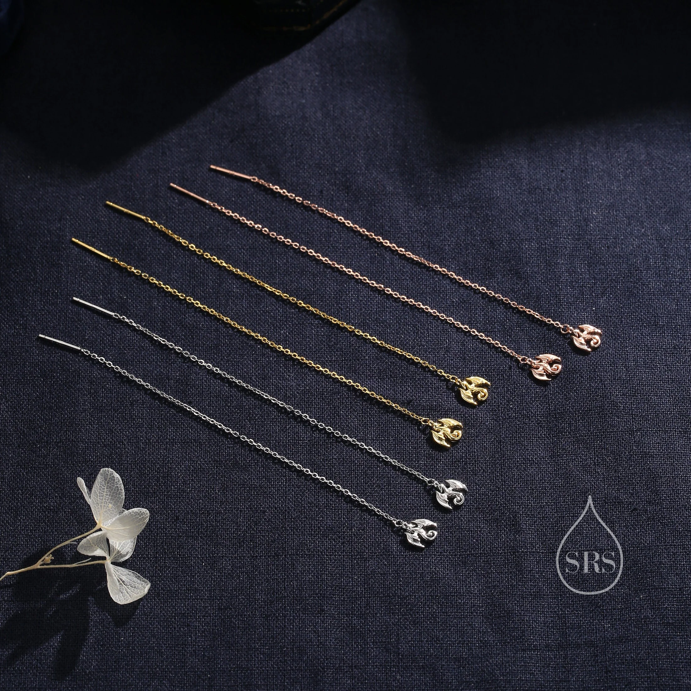 Sterling Silver Dragon Threader Earrings, Silver, Gold or Rose Gold, Cute Dragon Ear Threaders, Original Design by Silver Rain Silver - Image 6
