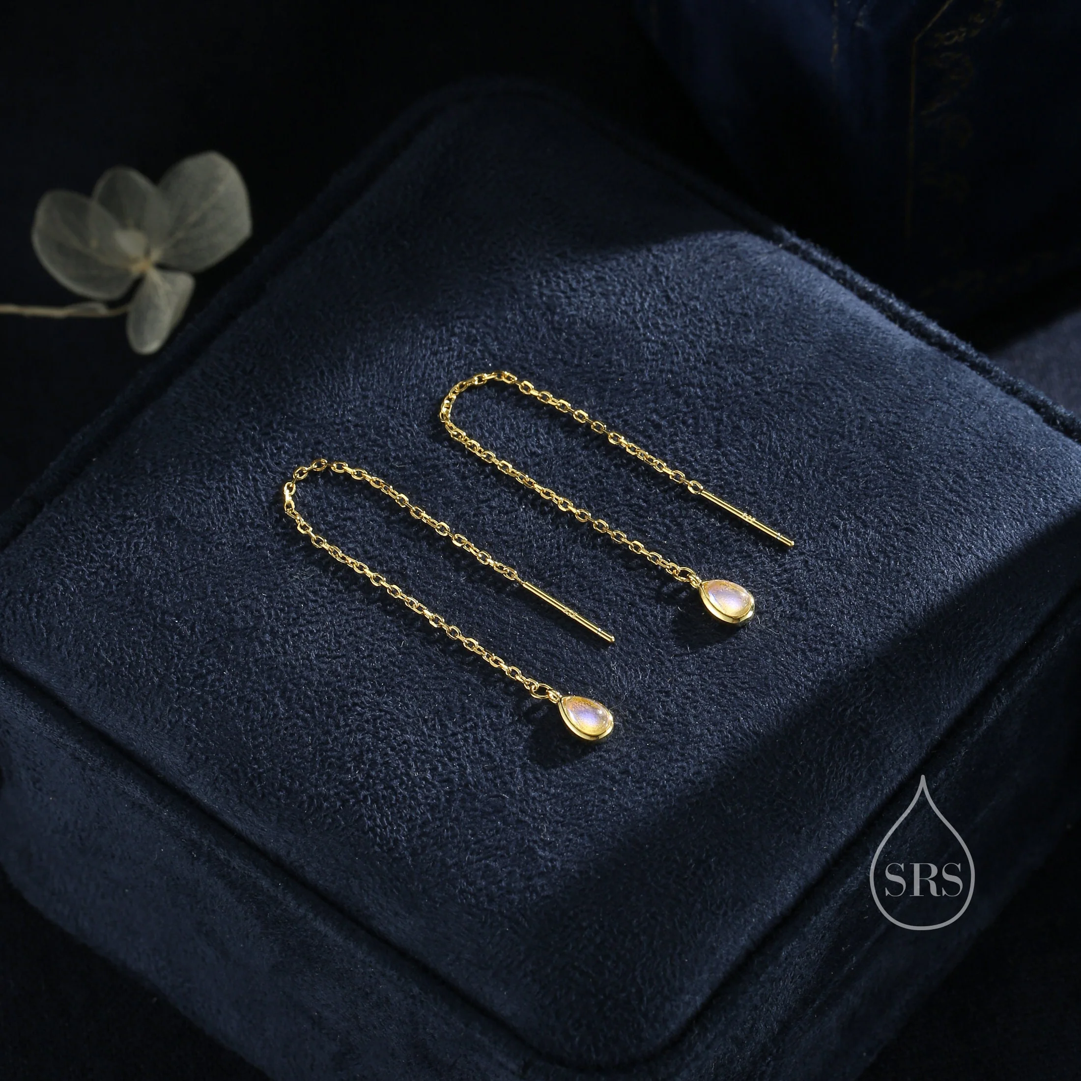 Sterling Silver Droplet Ear Threader Earrings, Available in 2 sizes, Aurora Moonstone Drop Earrings, Geometric Minimalist Jewellery - Image 4