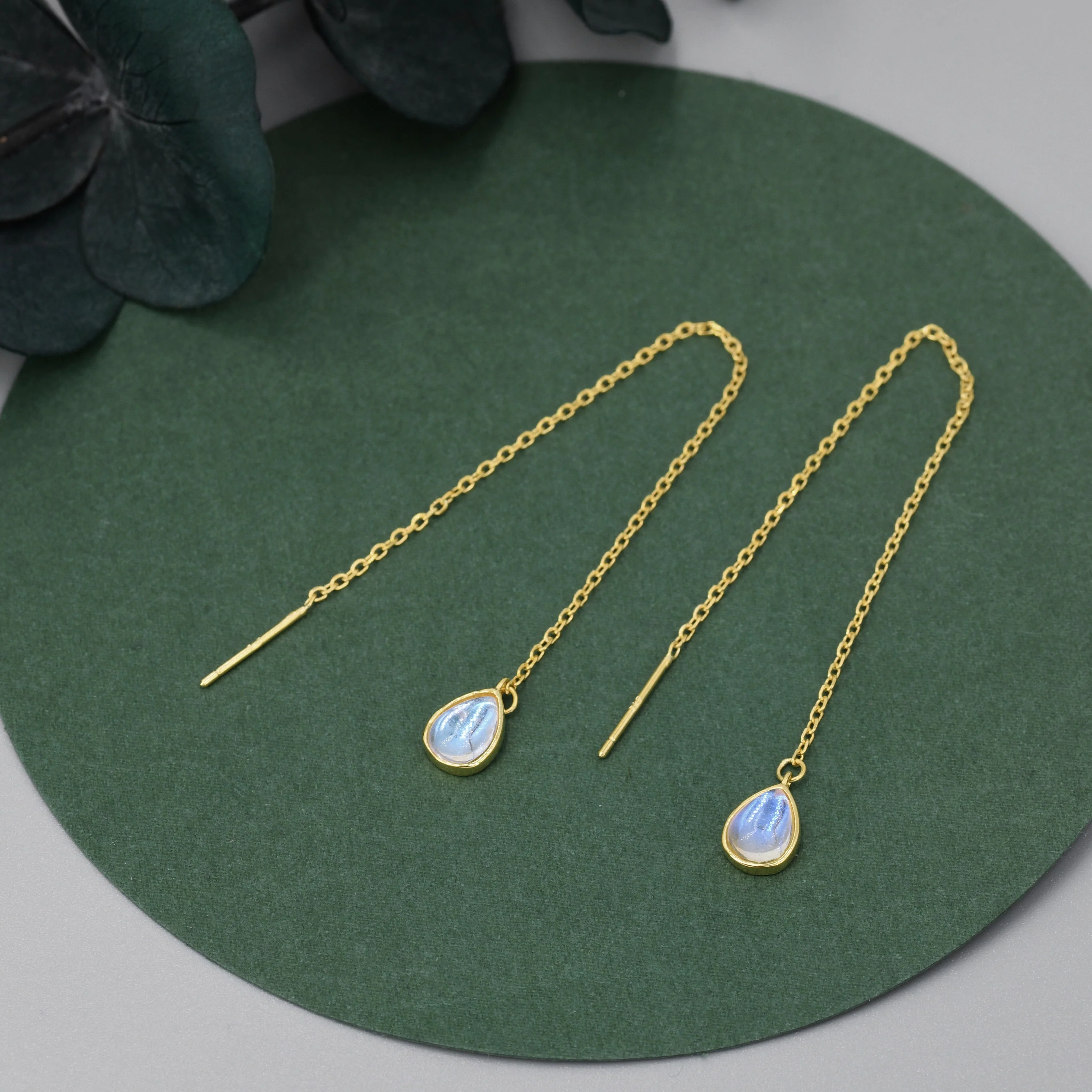 Sterling Silver Droplet Ear Threader Earrings, Available in 2 sizes, Aurora Moonstone Drop Earrings, Geometric Minimalist Jewellery - Image 7