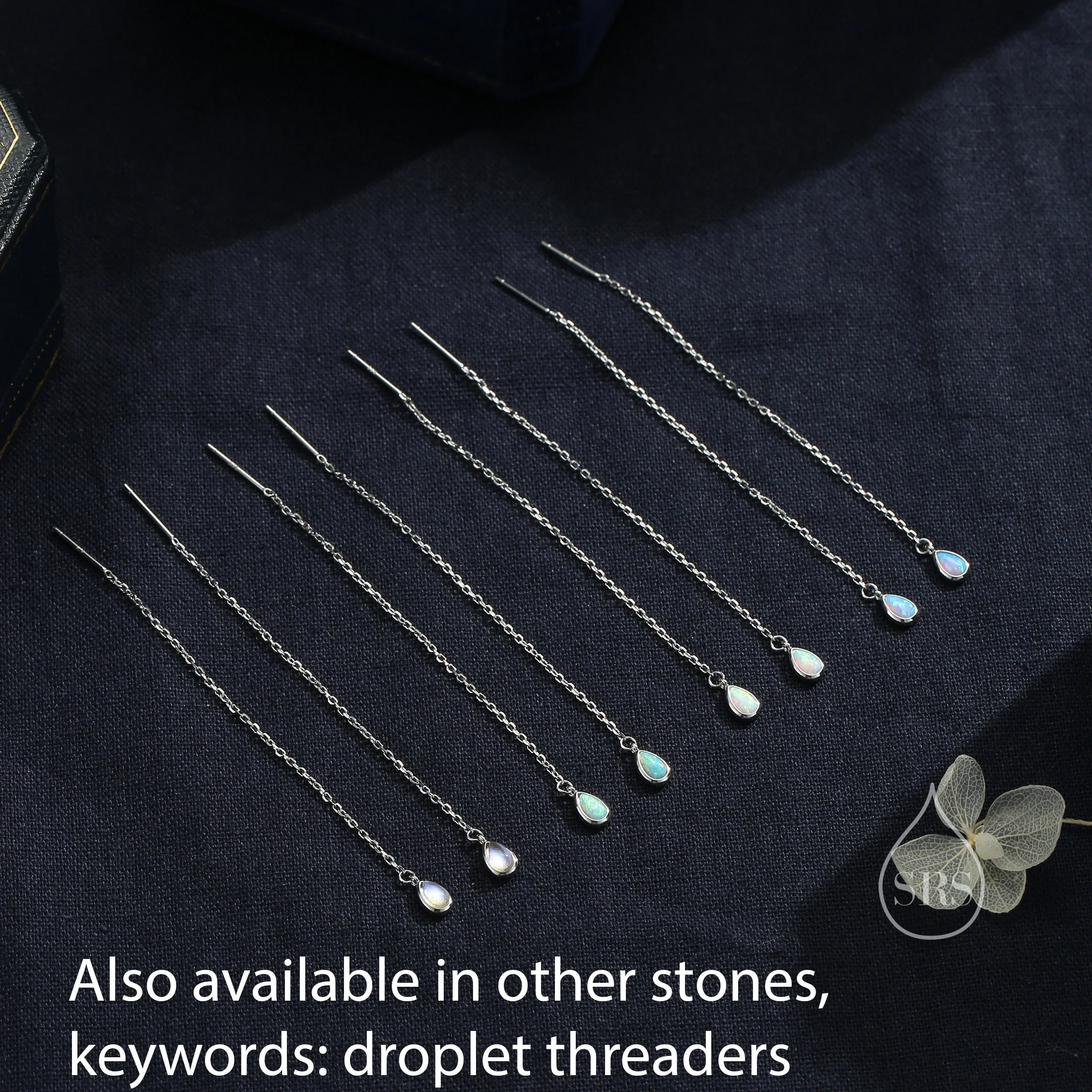 Sterling Silver Droplet Ear Threader Earrings, Available in 2 sizes, Aurora Moonstone Drop Earrings, Geometric Minimalist Jewellery - Image 8
