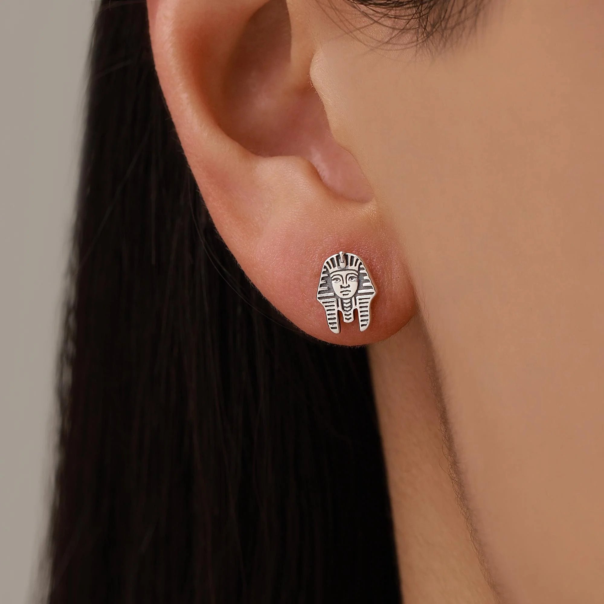 Sterling Silver Egyptian Pharaoh Stud Earrings - Image 2