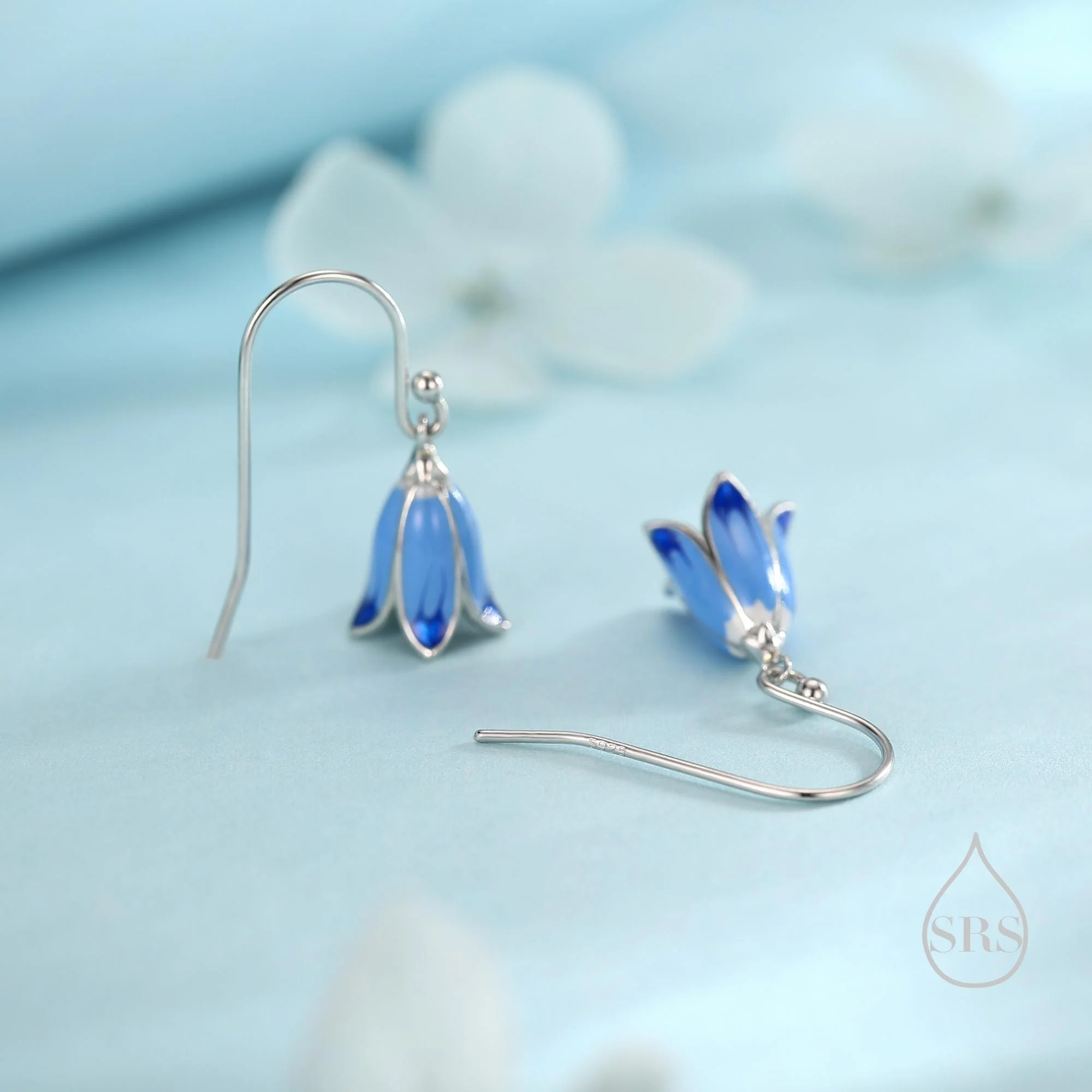 Sterling Silver Enamel Bluebell Flower Drop Dangle Earrings - Image 4