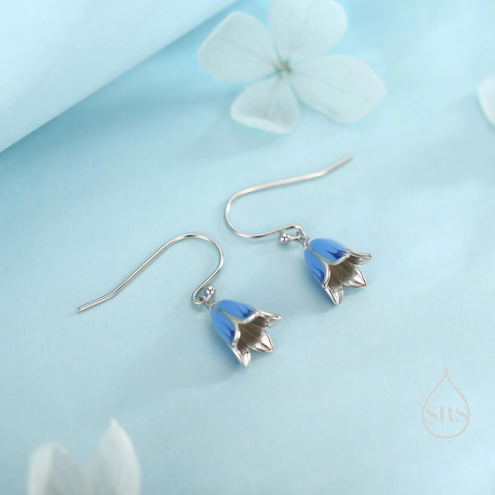 Sterling Silver Enamel Bluebell Flower Drop Dangle Earrings - Image 5