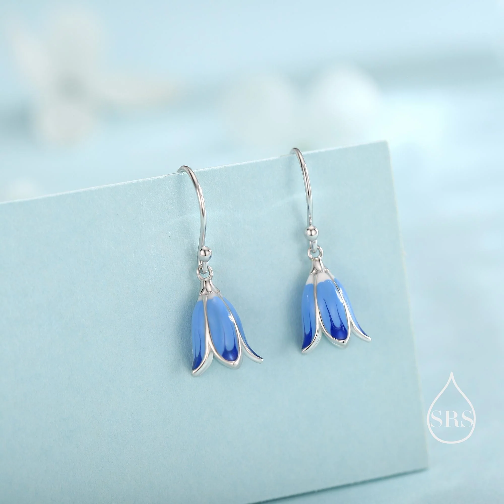 Sterling Silver Enamel Bluebell Flower Drop Dangle Earrings - Image 6