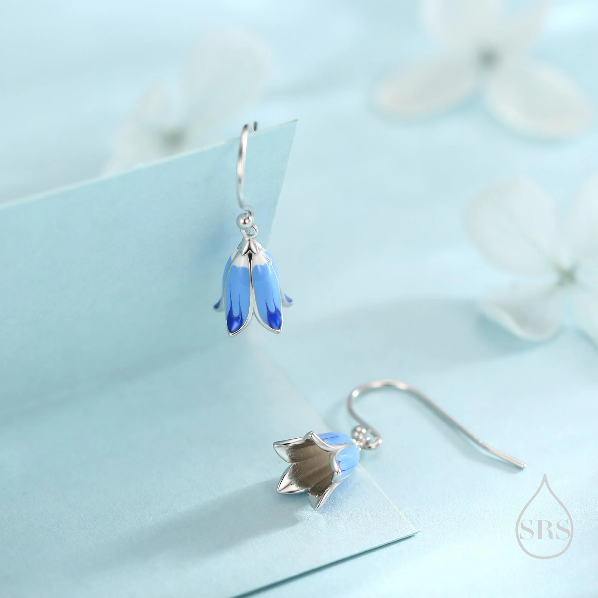Sterling Silver Enamel Bluebell Flower Drop Dangle Earrings - Image 7