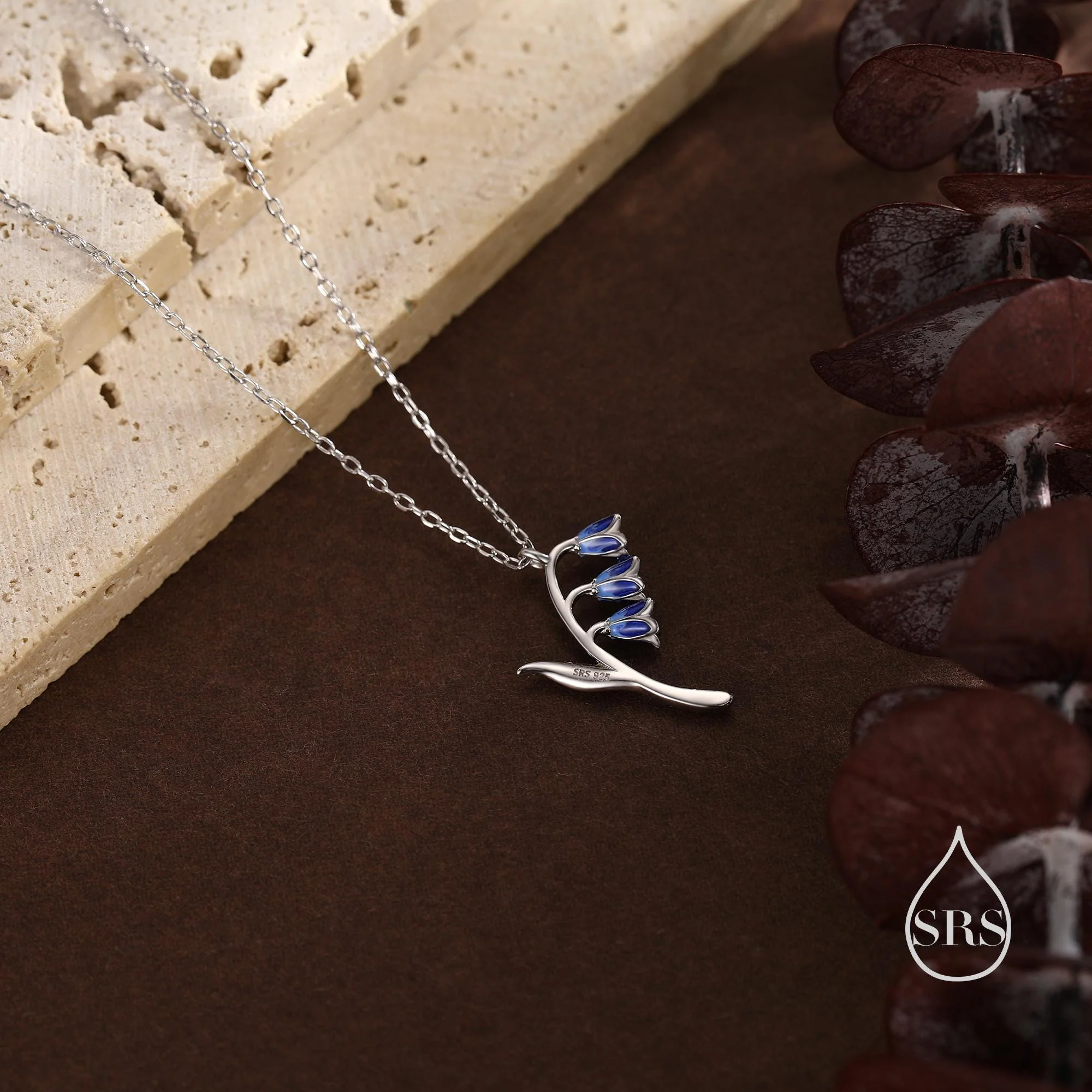 Sterling Silver Enamel Bluebell Flower Pendant Necklace, Dainty Delicate Bluebell Flower Necklace, Snowdrop Necklace, Spring Flowers - Image 3