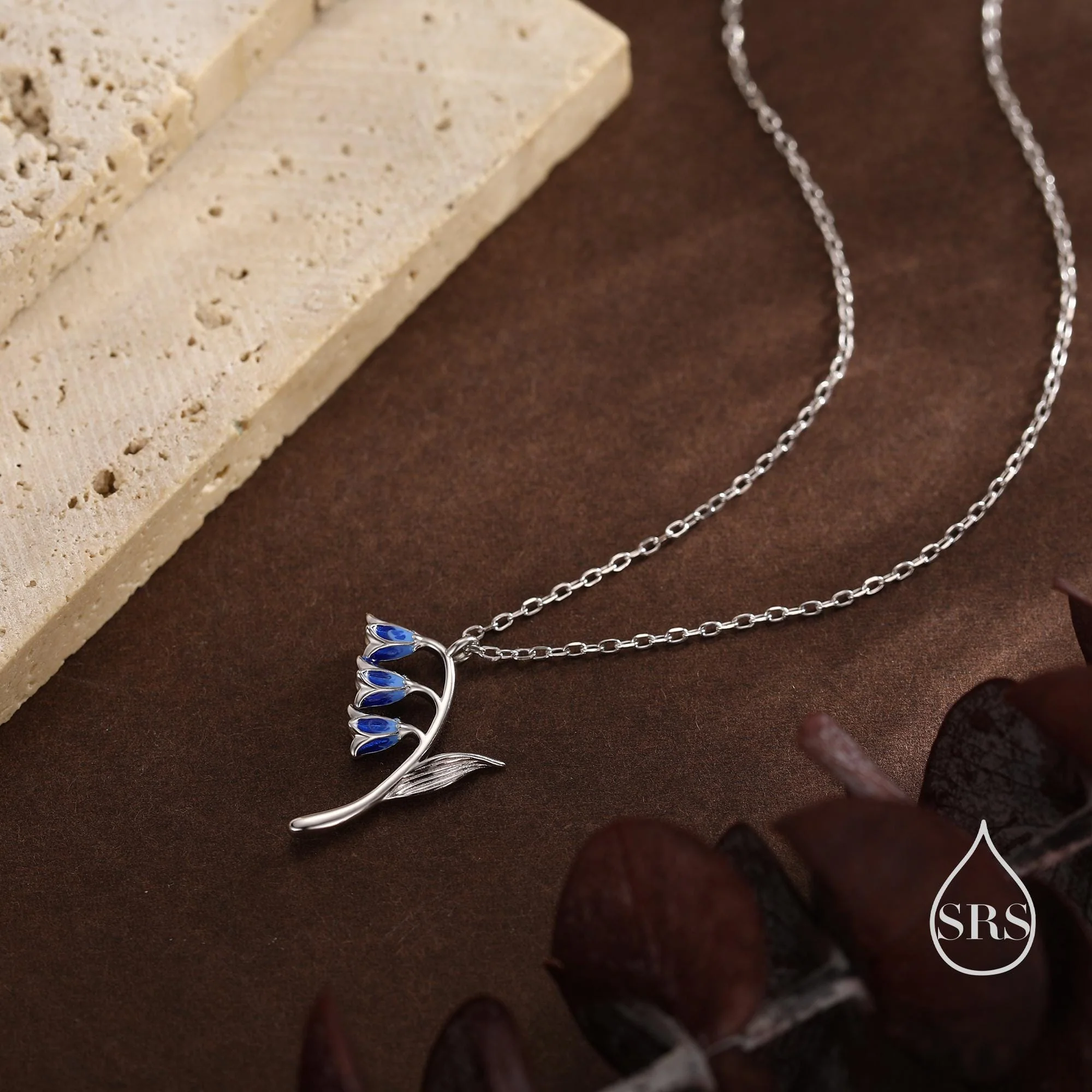 Sterling Silver Enamel Bluebell Flower Pendant Necklace, Dainty Delicate Bluebell Flower Necklace, Snowdrop Necklace, Spring Flowers - Image 4
